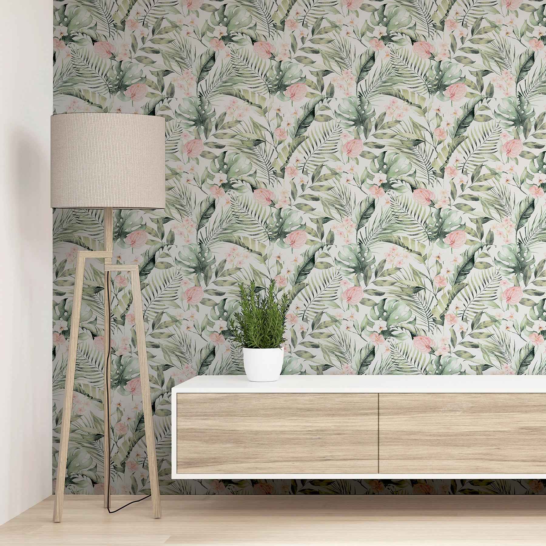 Harrietta Green Tropical Floral Wallpaper - York Wallcoverings - AH924906 - York Wallcoverings Wallpaper