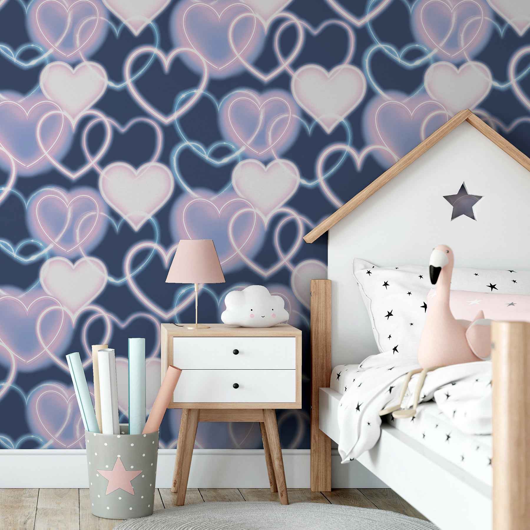 Effie Navy Neon Heart Wallpaper - York Wallcoverings - AH925605 - York Wallcoverings Wallpaper