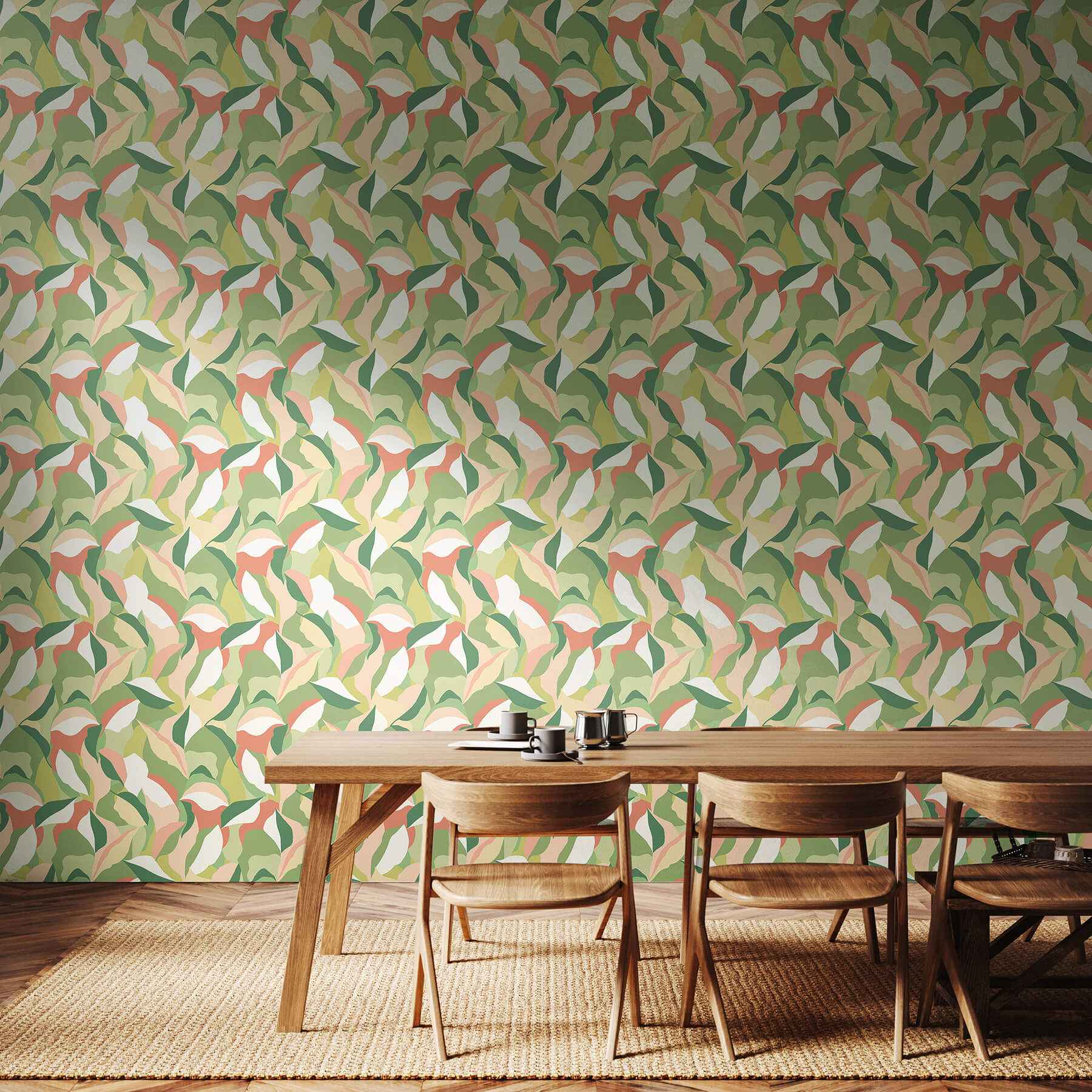 Leafy Patchwork Olive Blush Peel and Stick Wallpaper - York Wallcoverings - HWA1160PU - York Wallcoverings Wallpaper