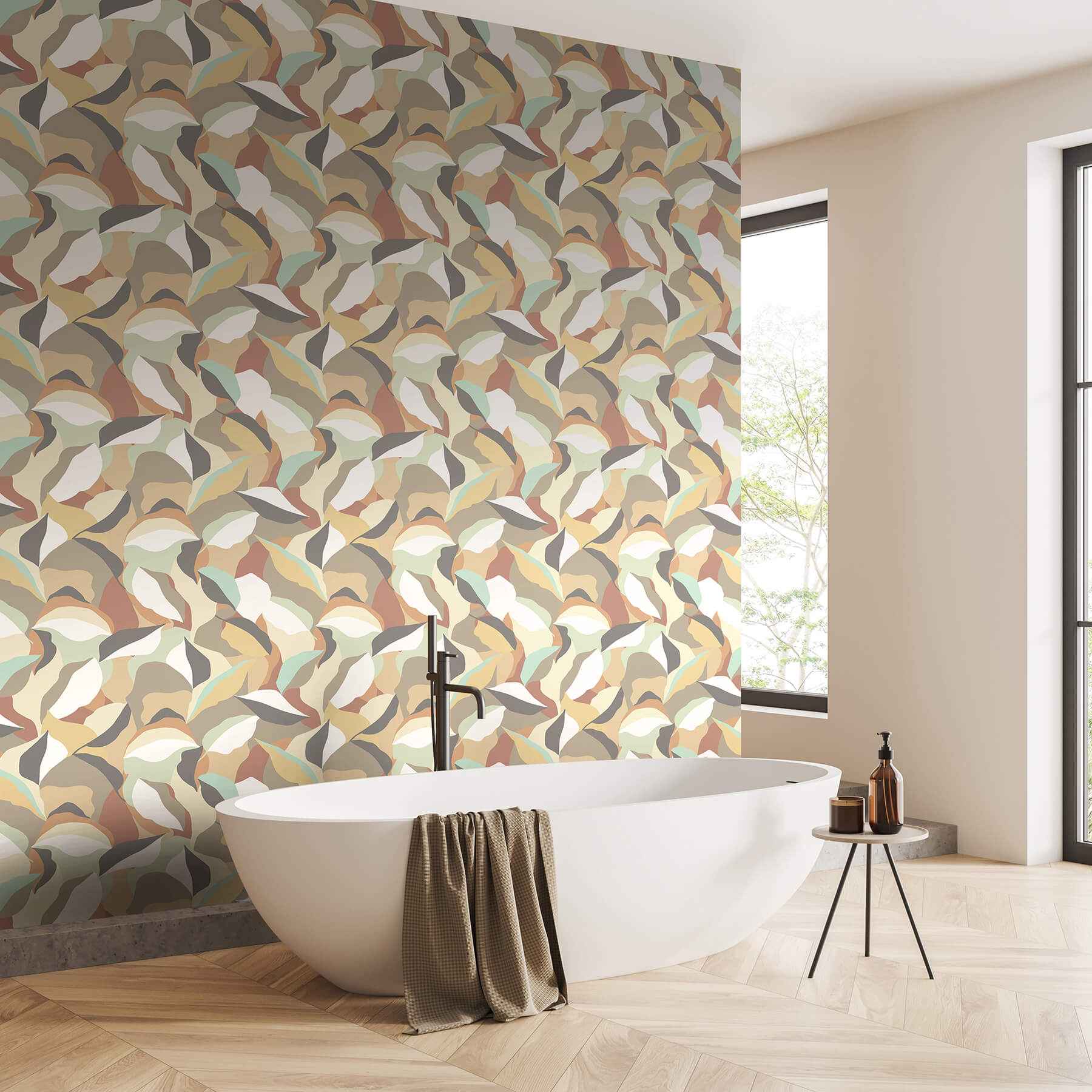 Leafy Patchwork Caramel Mint Peel and Stick Wallpaper - York Wallcoverings - HWA1161PU - York Wallcoverings Wallpaper