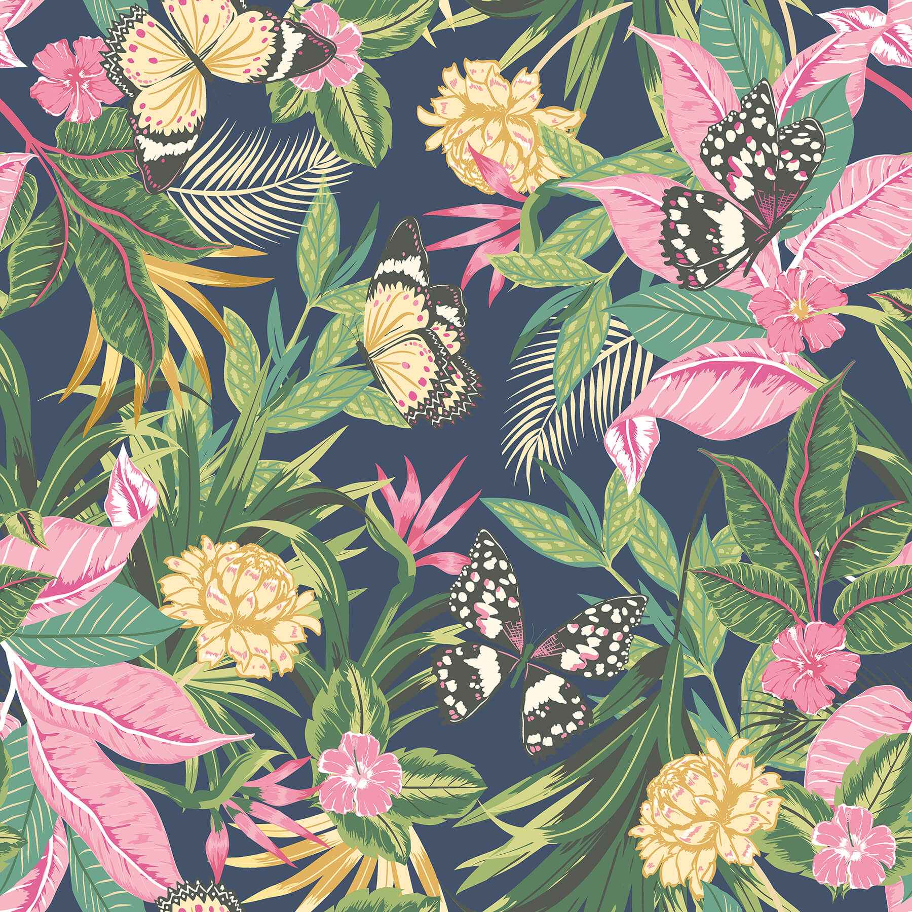 Paradise Indigo Pink Peel and Stick Wallpaper - York Wallcoverings - HWA1195PU