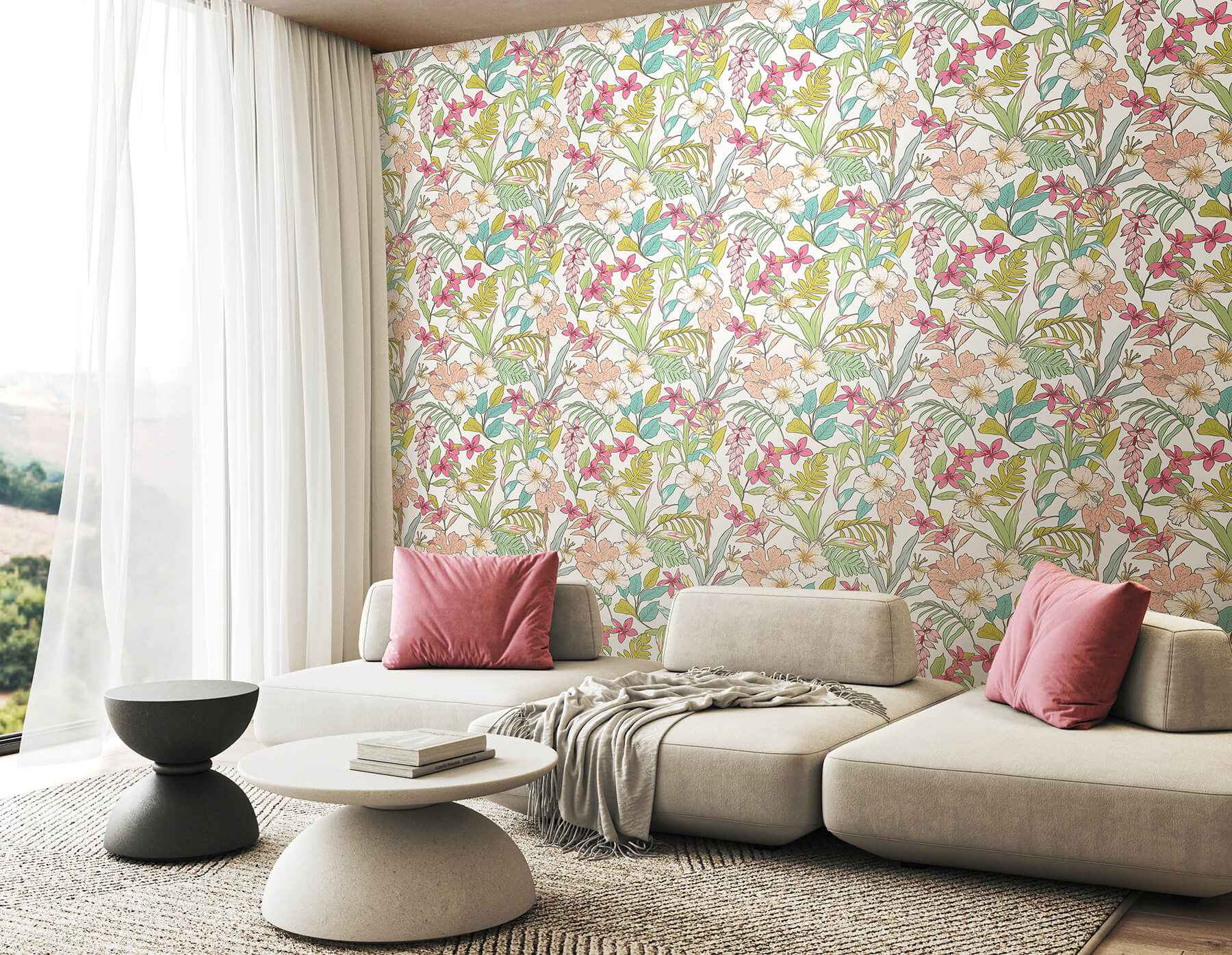 Oasis Apple Rose Peel and Stick Wallpaper - York Wallcoverings - HWA1207PU - York Wallcoverings Wallpaper
