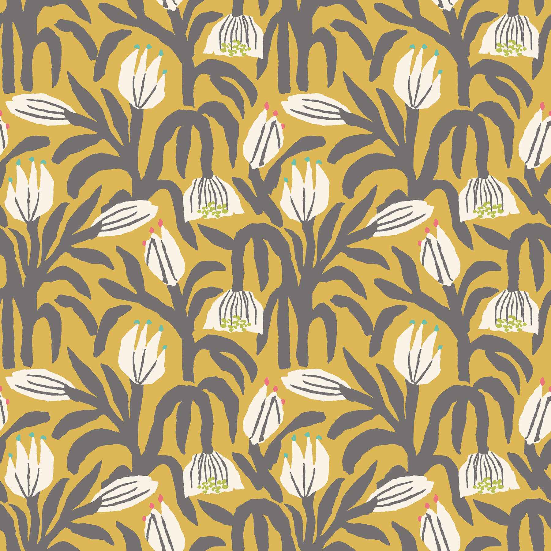 Chunky Flower Mustard Peel and Stick Wallpaper - York Wallcoverings - HWA1154PU - York Wallcoverings Wallpaper