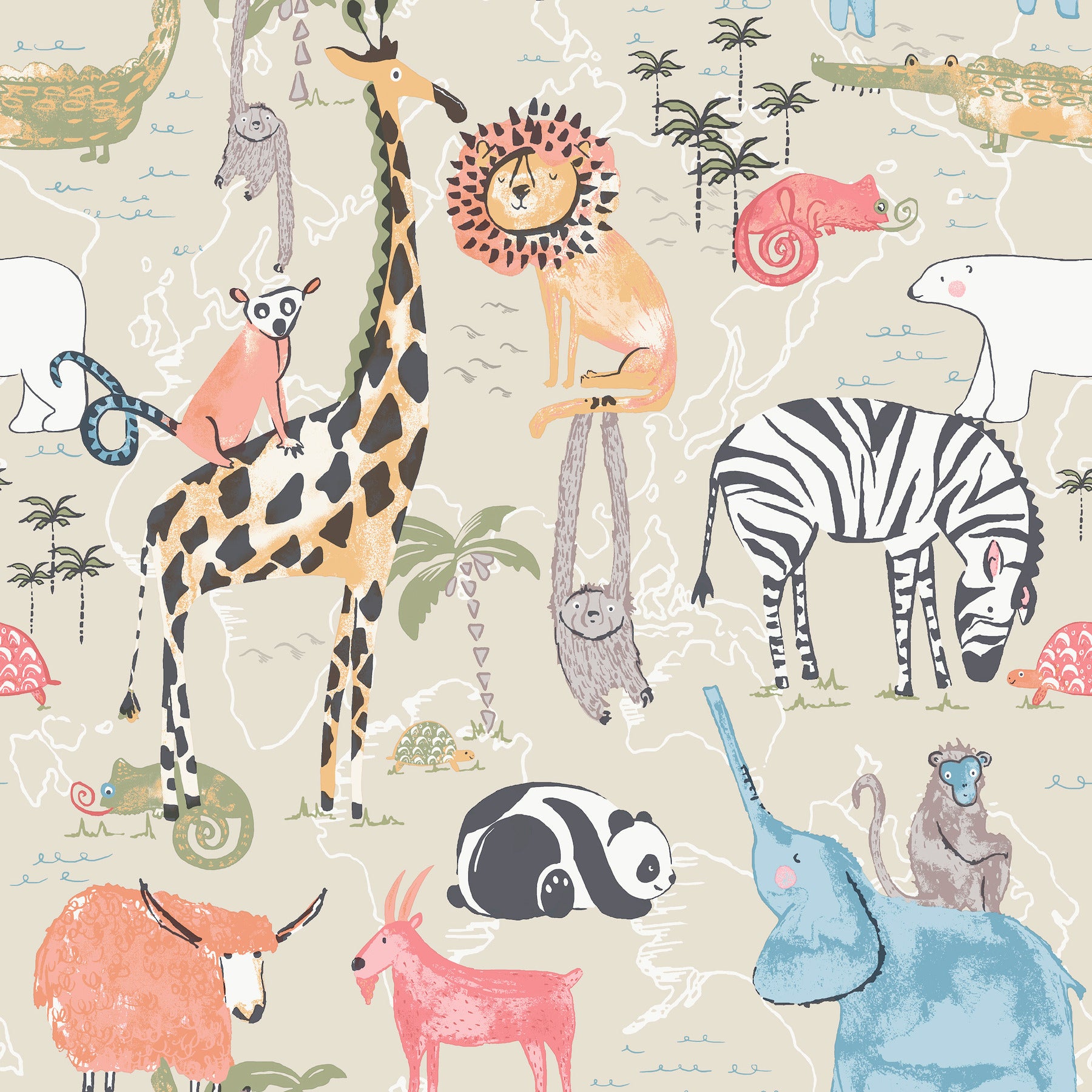 safari-animals-beige-jungle-friends-wallpaper-york-wallcoverings-4203-27540 - York Wallpaper Wallpaper