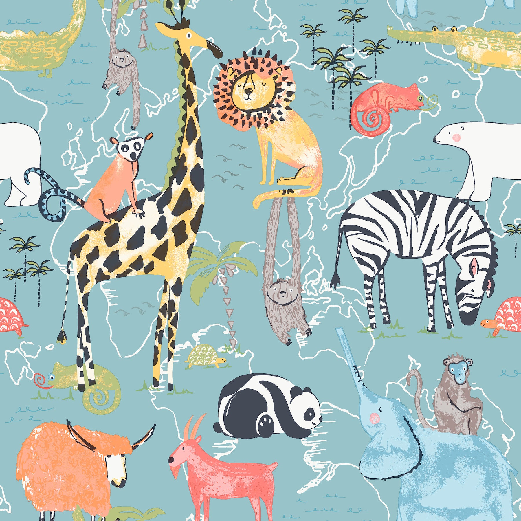 safari-animals-blue-jungle-friends-wallpaper-york-wallcoverings-4203-27541 - York Wallpaper Wallpaper
