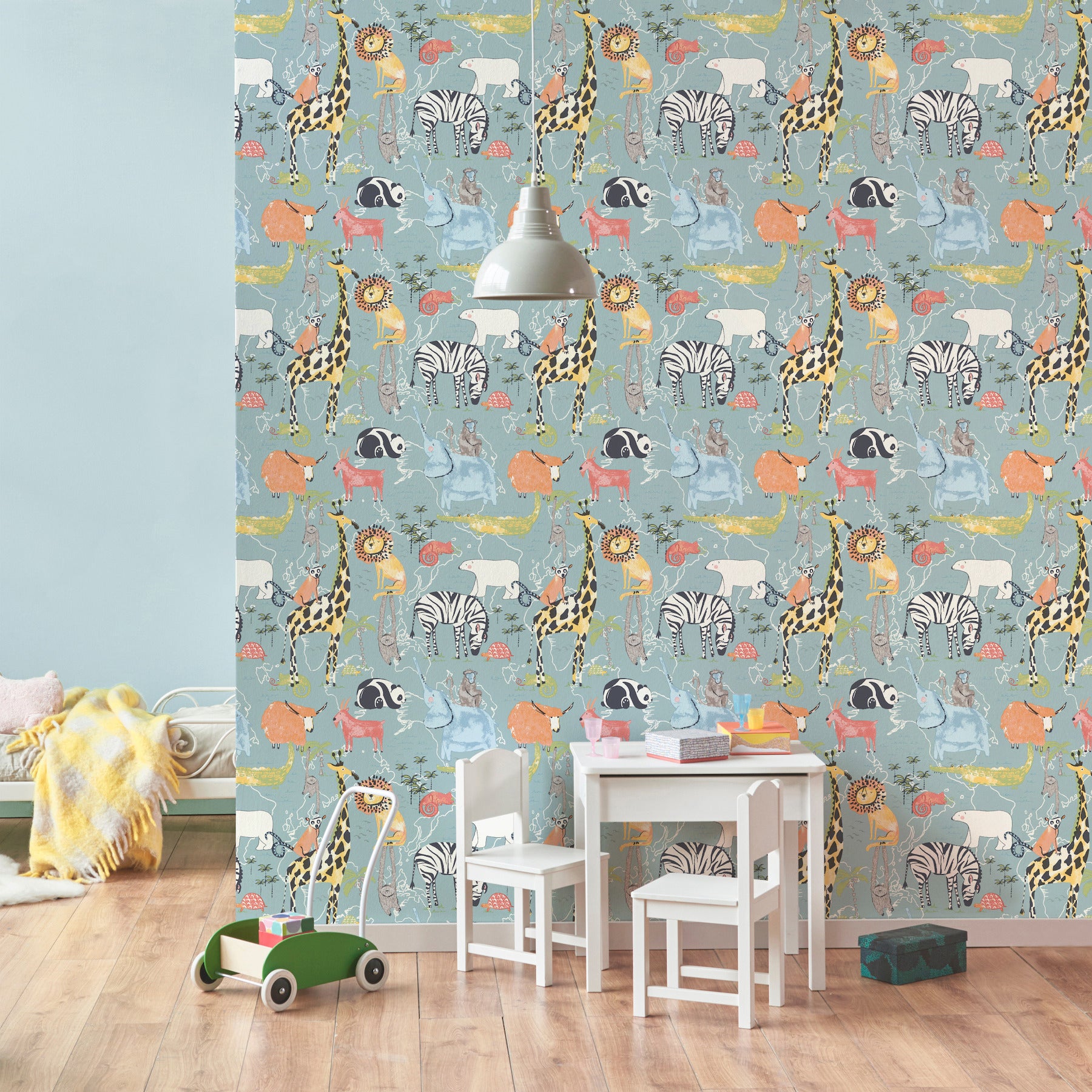 safari-animals-blue-jungle-friends-wallpaper-york-wallcoverings-4203-27541 - York Wallpaper Wallpaper