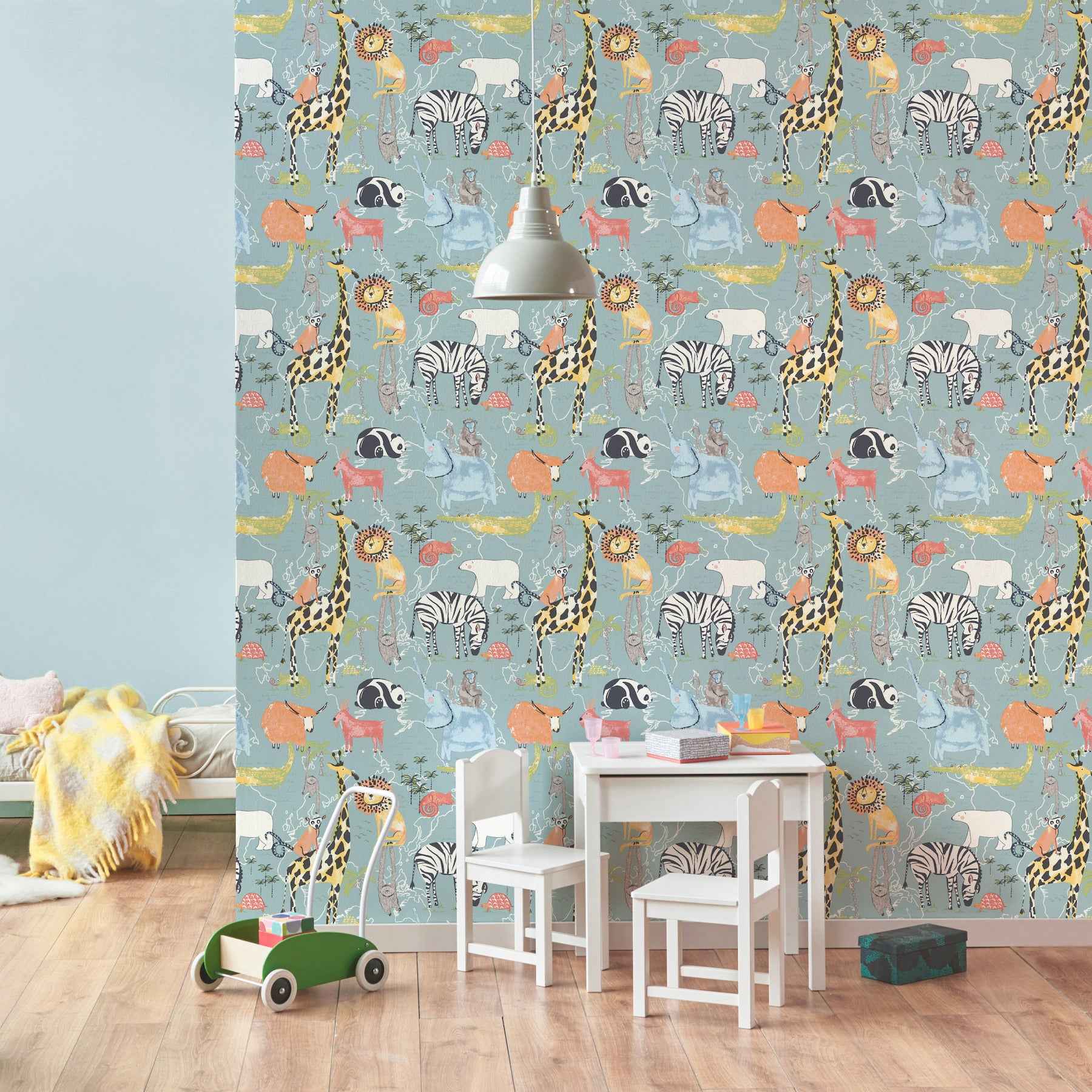 Safari Animals Blue Jungle Friends Wallpaper - York Wallcoverings - 4203-27541 - York Wallcoverings Wallpaper
