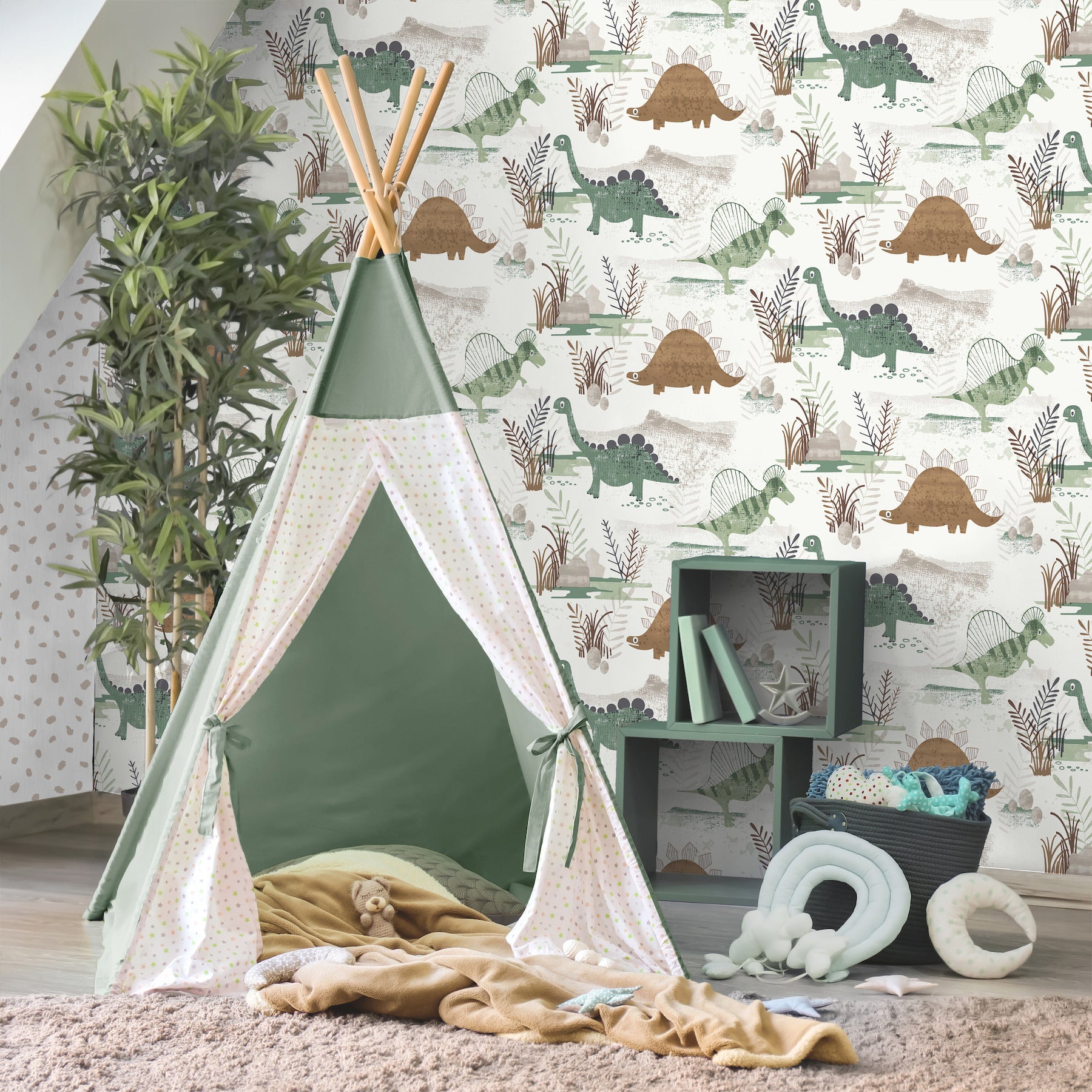prehistoric-dino-green-whimsical-wallpaper-york-wallcoverings-4203-27544 - York Wallcoverings Wallpaper