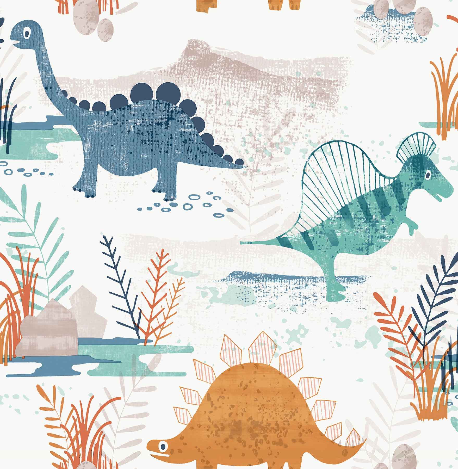 Prehistoric Dino Orange Whimsical Wallpaper - York Wallcoverings - 4203-27545 - York Wallcoverings Wallpaper