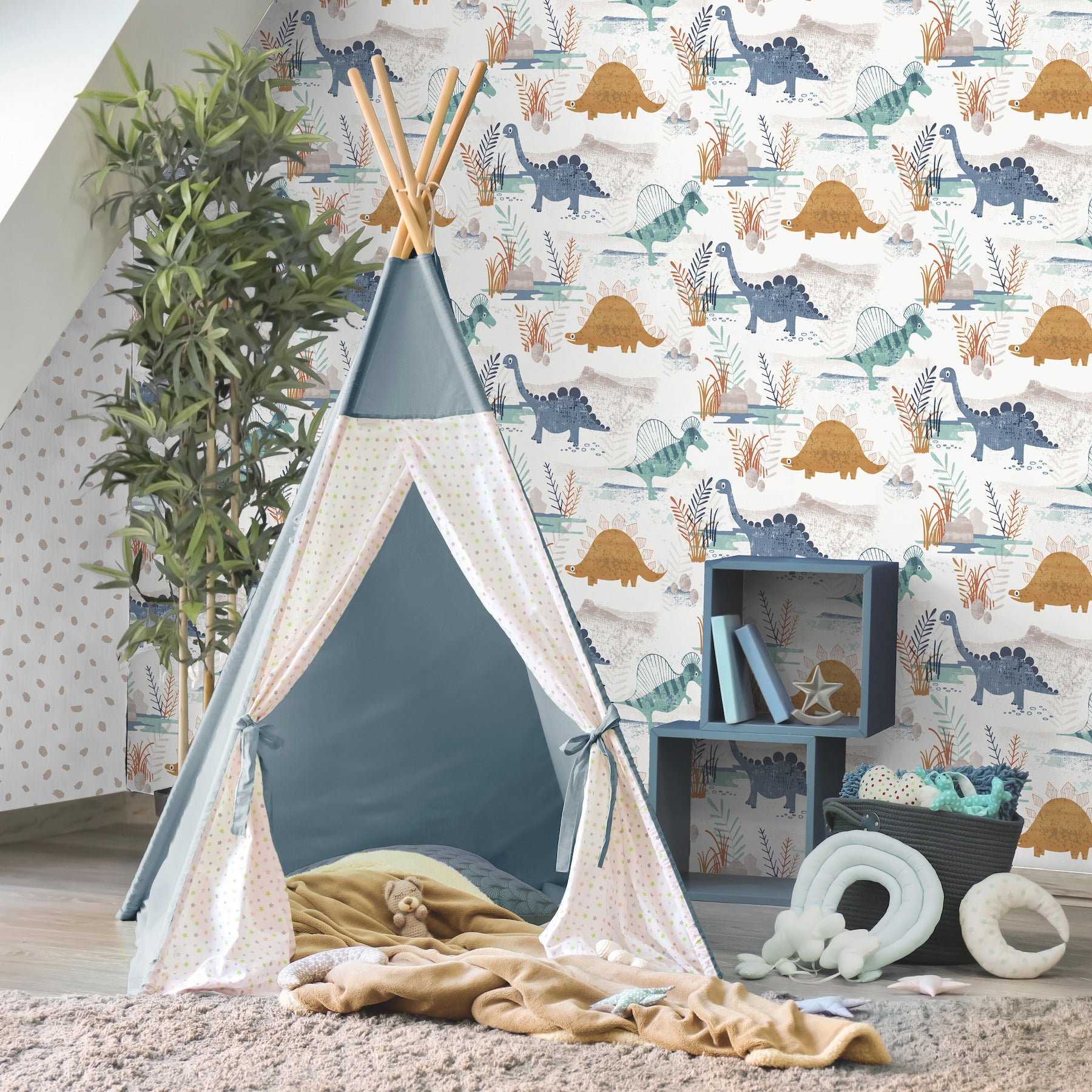 prehistoric-dino-orange-whimsical-wallpaper-york-wallcoverings-4203-27545 - York Wallcoverings Papel pintado