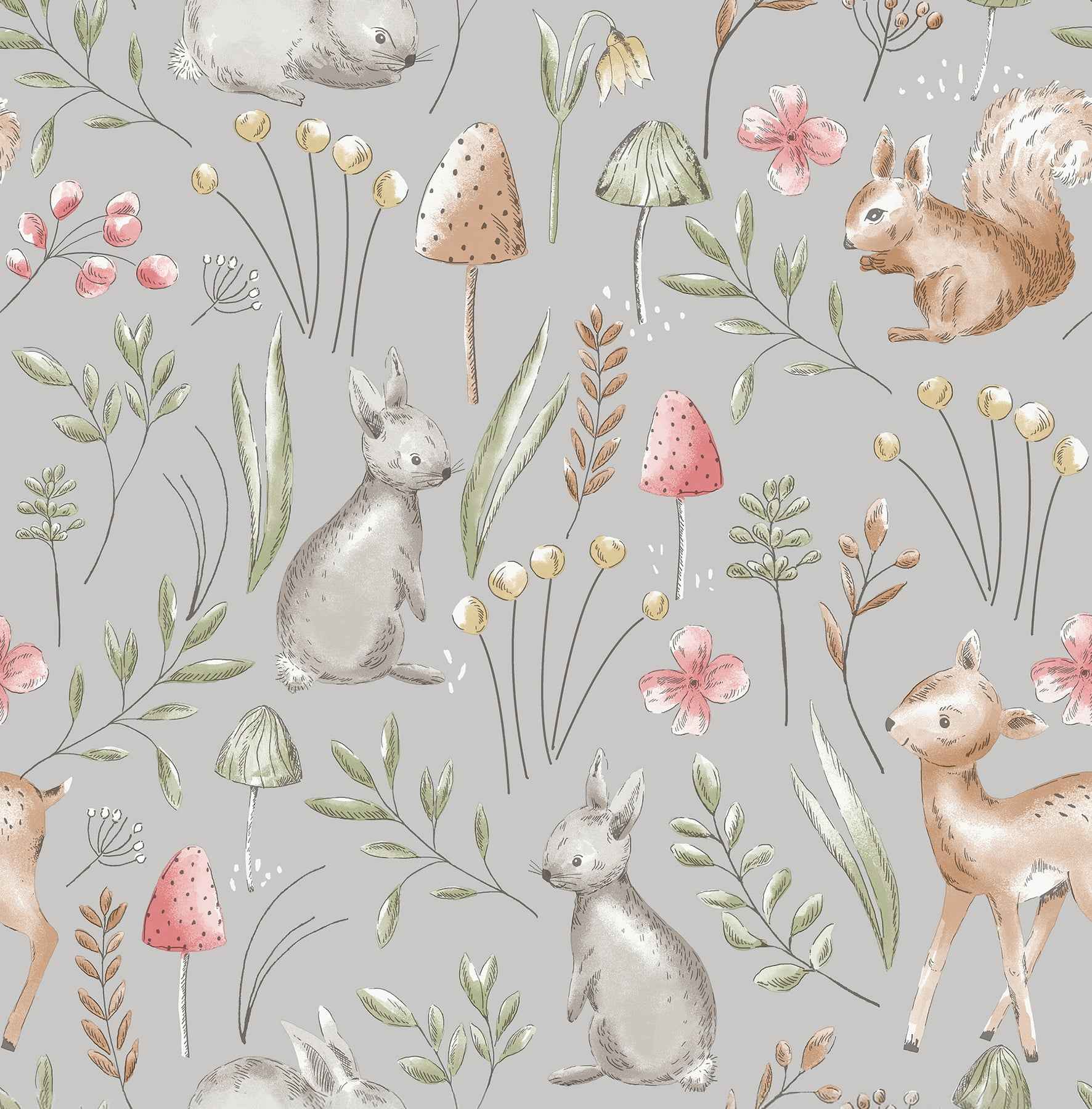 Forest Animals Grey Whimsical Wallpaper - York Wallcoverings - 4203-27546 - York Wallcoverings Wallpaper