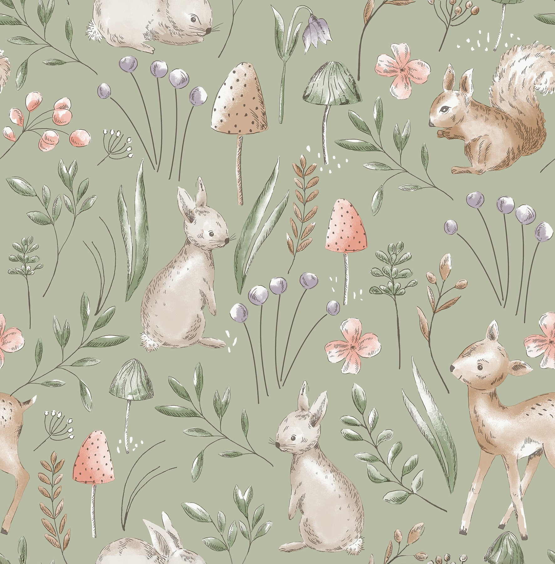 forest-animals-sage-whimsical-wallpaper-york-wallcoverings-4203-27547 - York Wallpaper Wallpaper