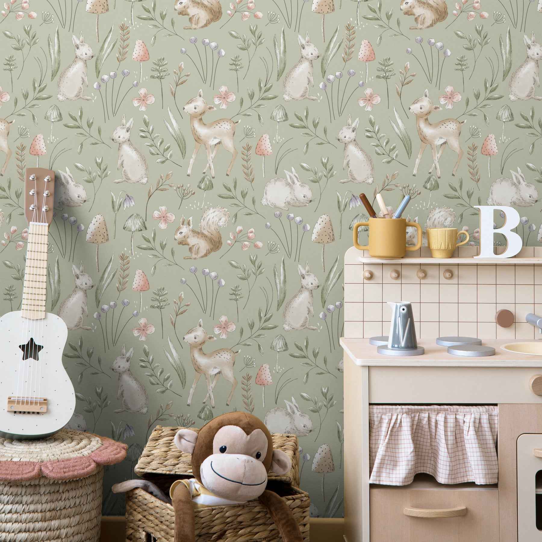 Forest Animals Sage Whimsical Wallpaper - York Wallcoverings - 4203-27547 - York Wallcoverings Wallpaper