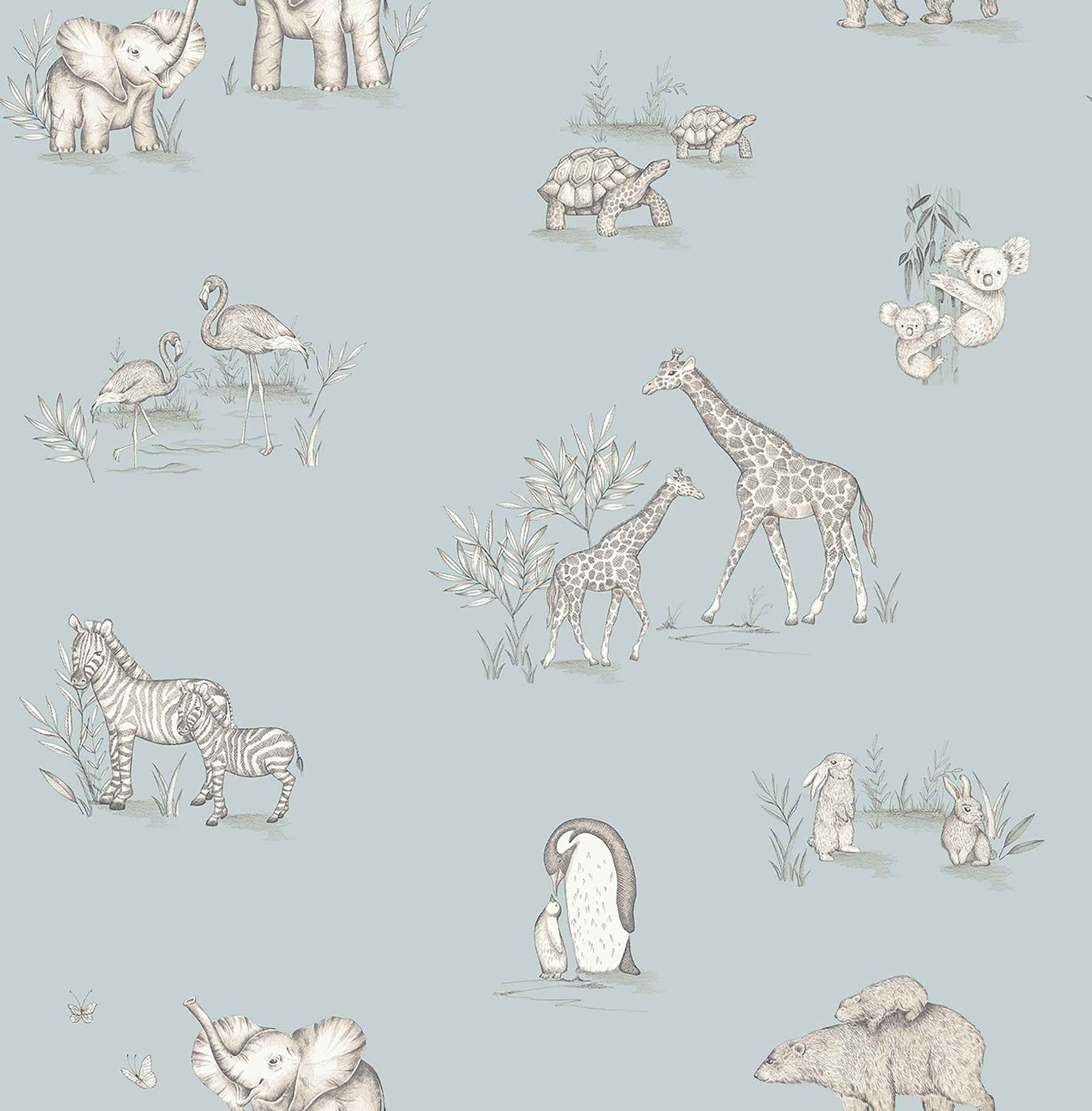 Safari Babies Blue Animal Wallpaper - York Wallcoverings - 4203-27551