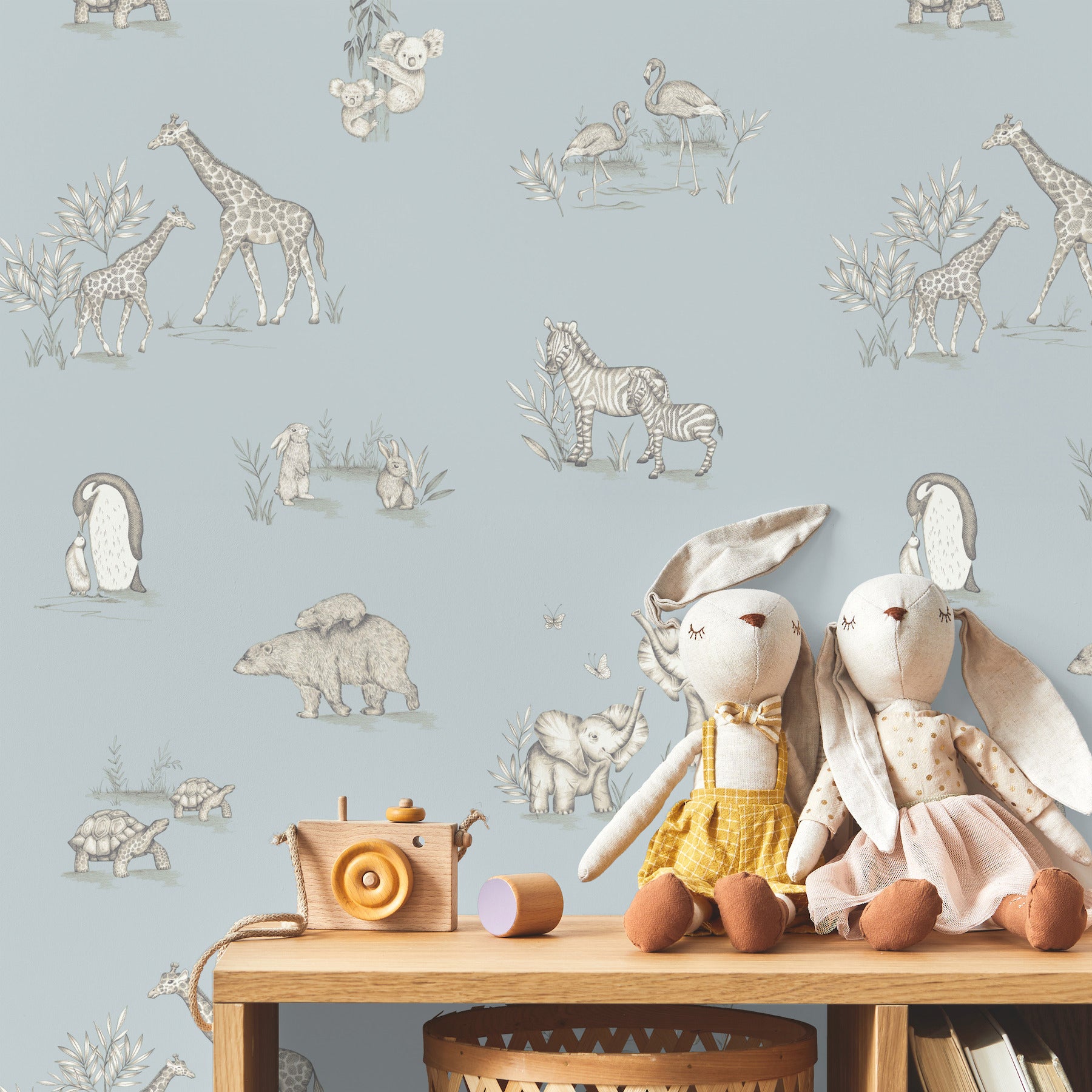 safari-babies-blue-animal-wallpaper-york-wallcoverings-4203-27551 - York Wallcoverings Wallpaper