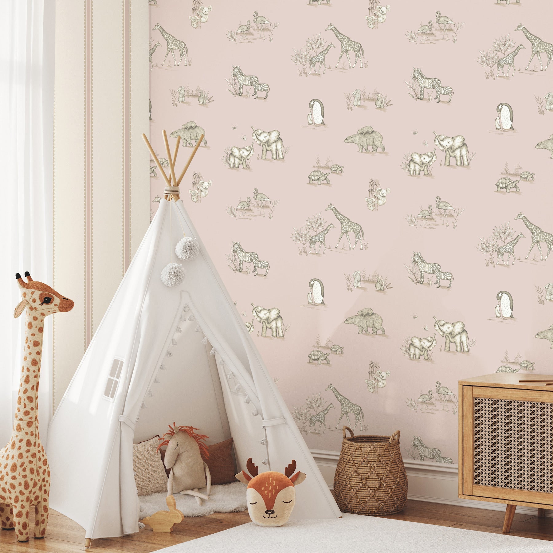 safari-babies-pink-animal-wallpaper-york-wallcoverings-4203-27552 - York Wallcoverings Papel pintado
