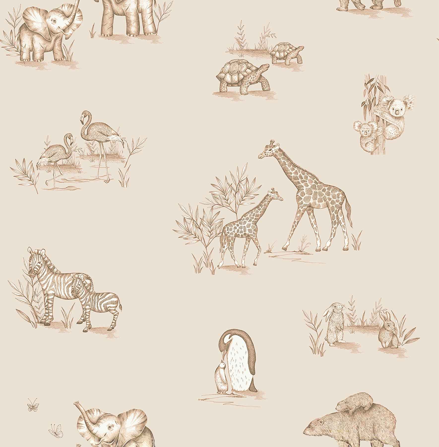 Safari Babies Beige Animal Wallpaper - York Wallcoverings - 4203-27553 - York Wallcoverings Wallpaper