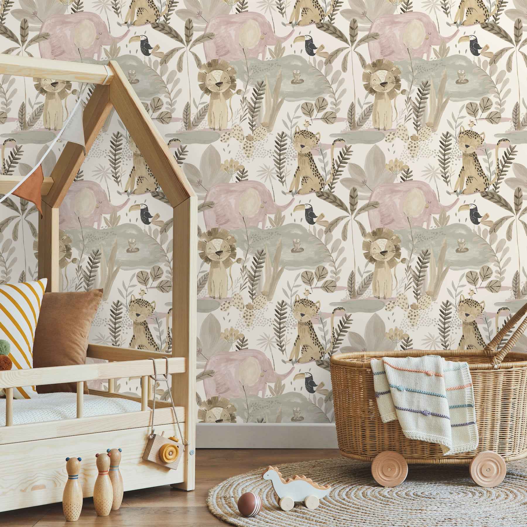 In The Jungle Pink Animal Friends Wallpaper - York Wallcoverings - 4203-27557 - York Wallcoverings Wallpaper