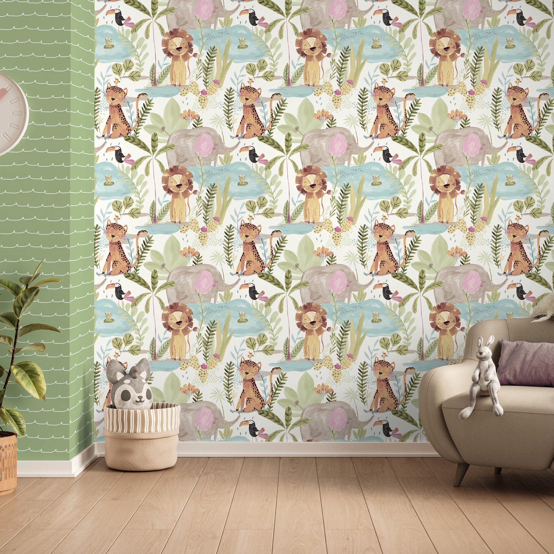 in-the-jungle-multicolor-animal-friends-wallpaper-york-wallcoverings-4203-27558 - York Wallcoverings Wallpaper