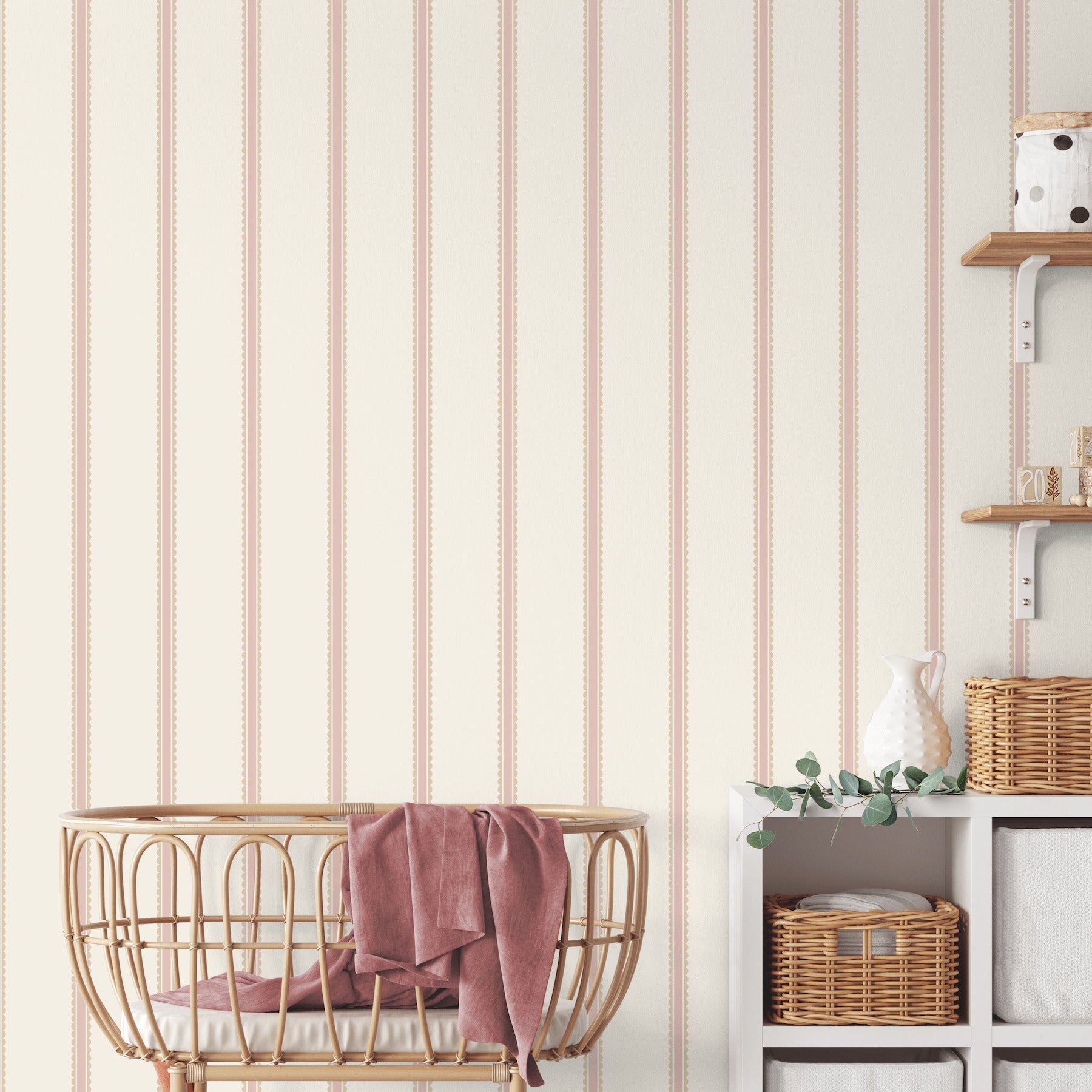 bobbin-stripe-pink-scalloped-wallpaper-york-wallcoverings-4203-27576 - York Wallcoverings Papel pintado