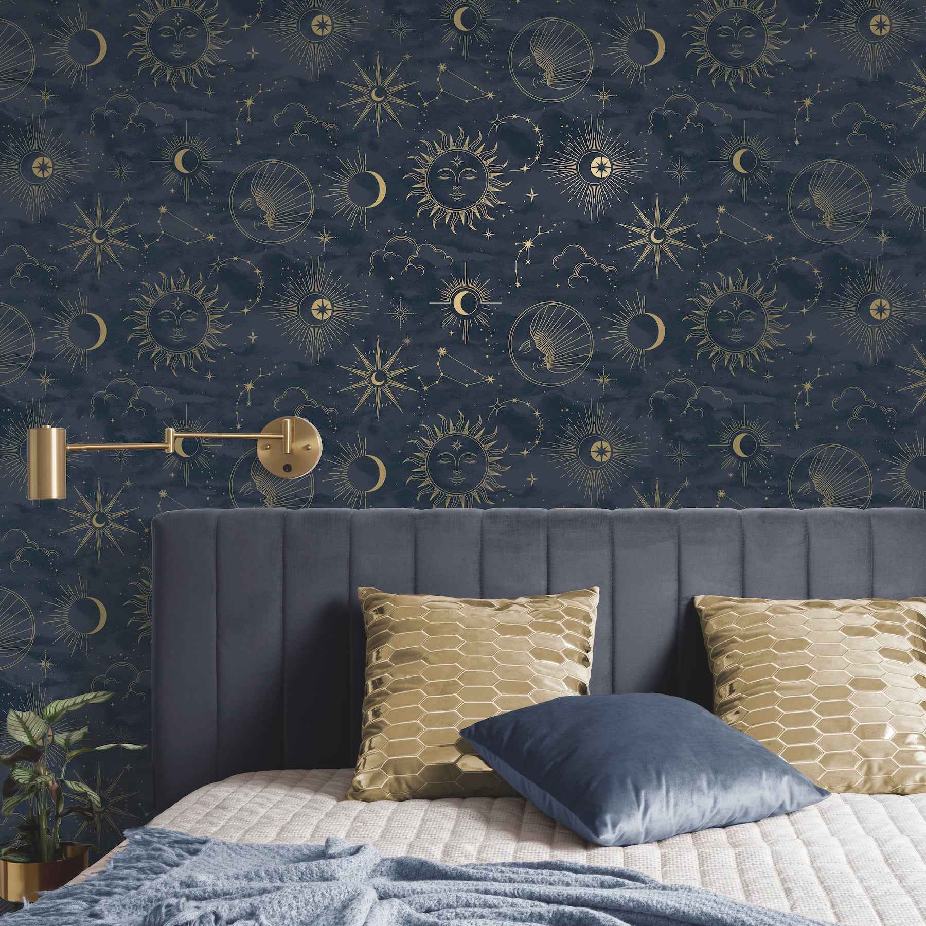 Mystic Navy Celestial Wallpaper - York Wallcoverings - 4203-27587 - York Wallcoverings Wallpaper