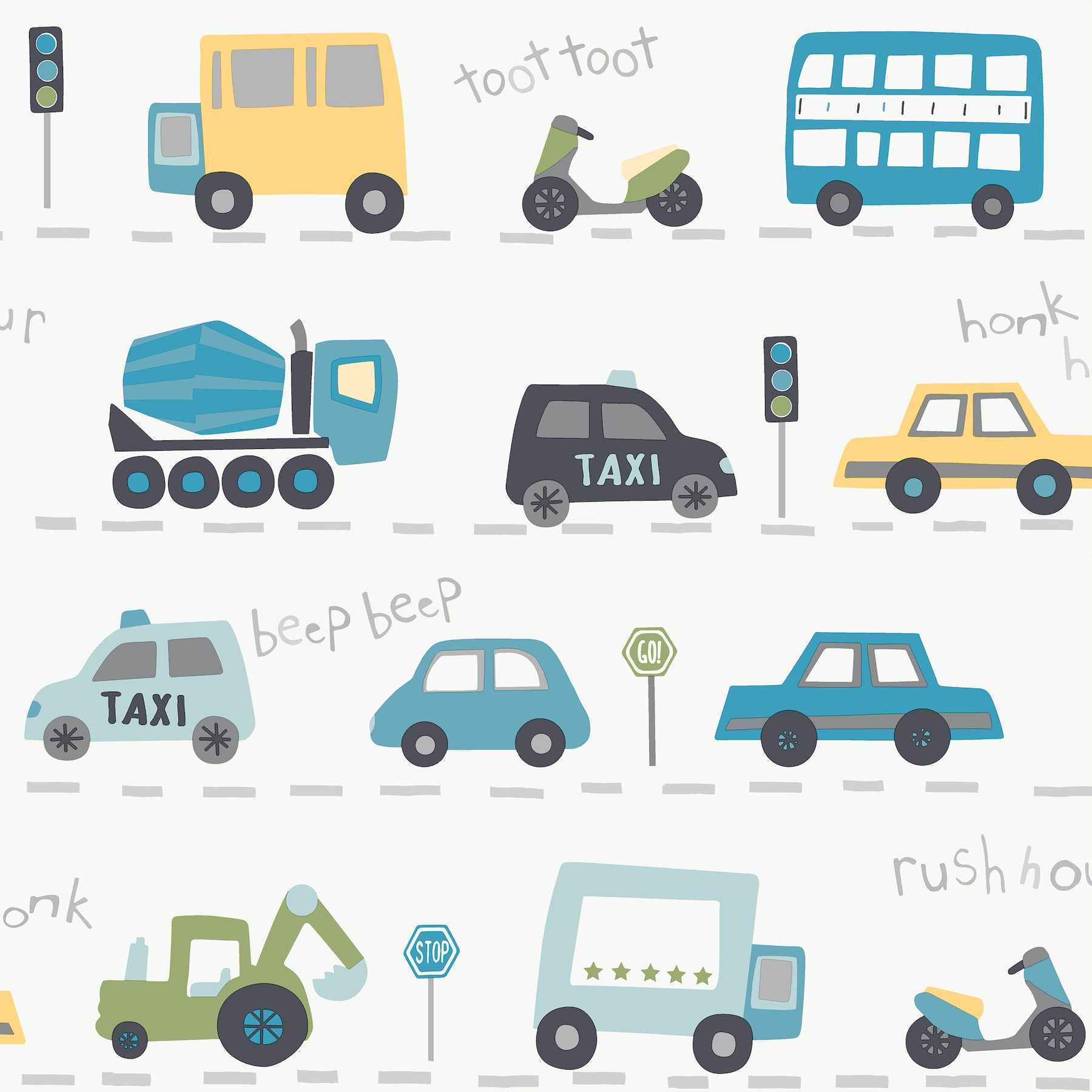 Road Traffic Blue Cars Wallpaper - York Wallcoverings - 4203-27594