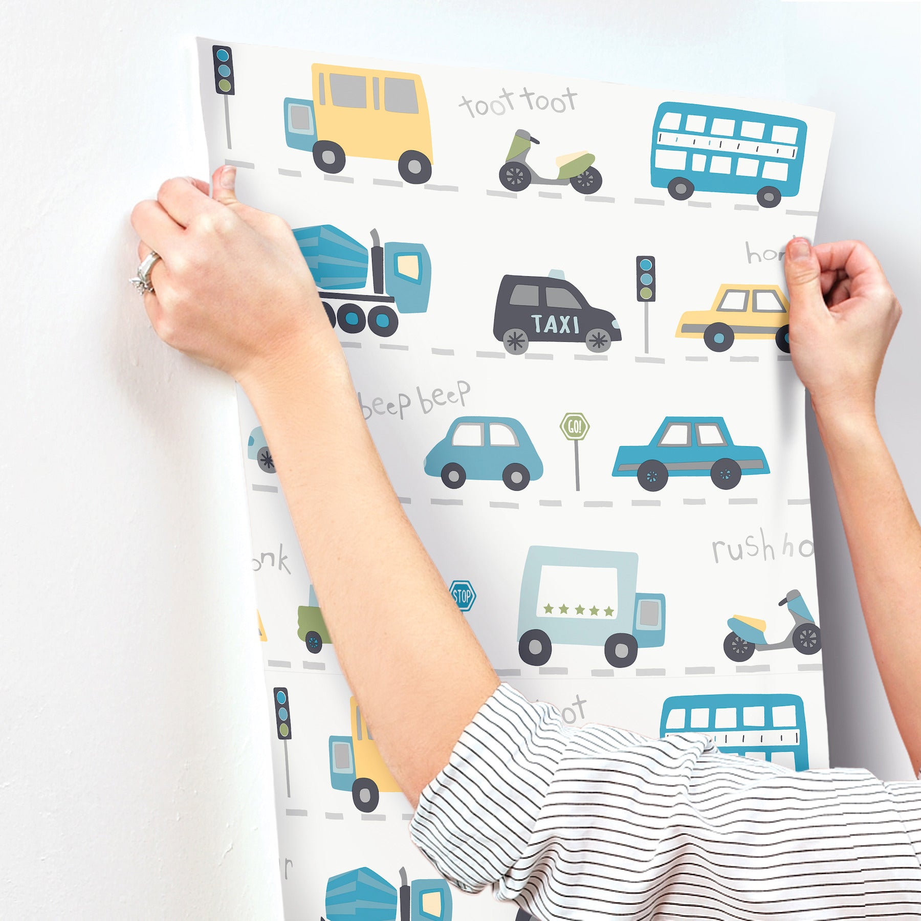 road-traffic-blue-cars-wallpaper-york-wallcoverings-4203-27594 - York Wallcoverings Wallpaper