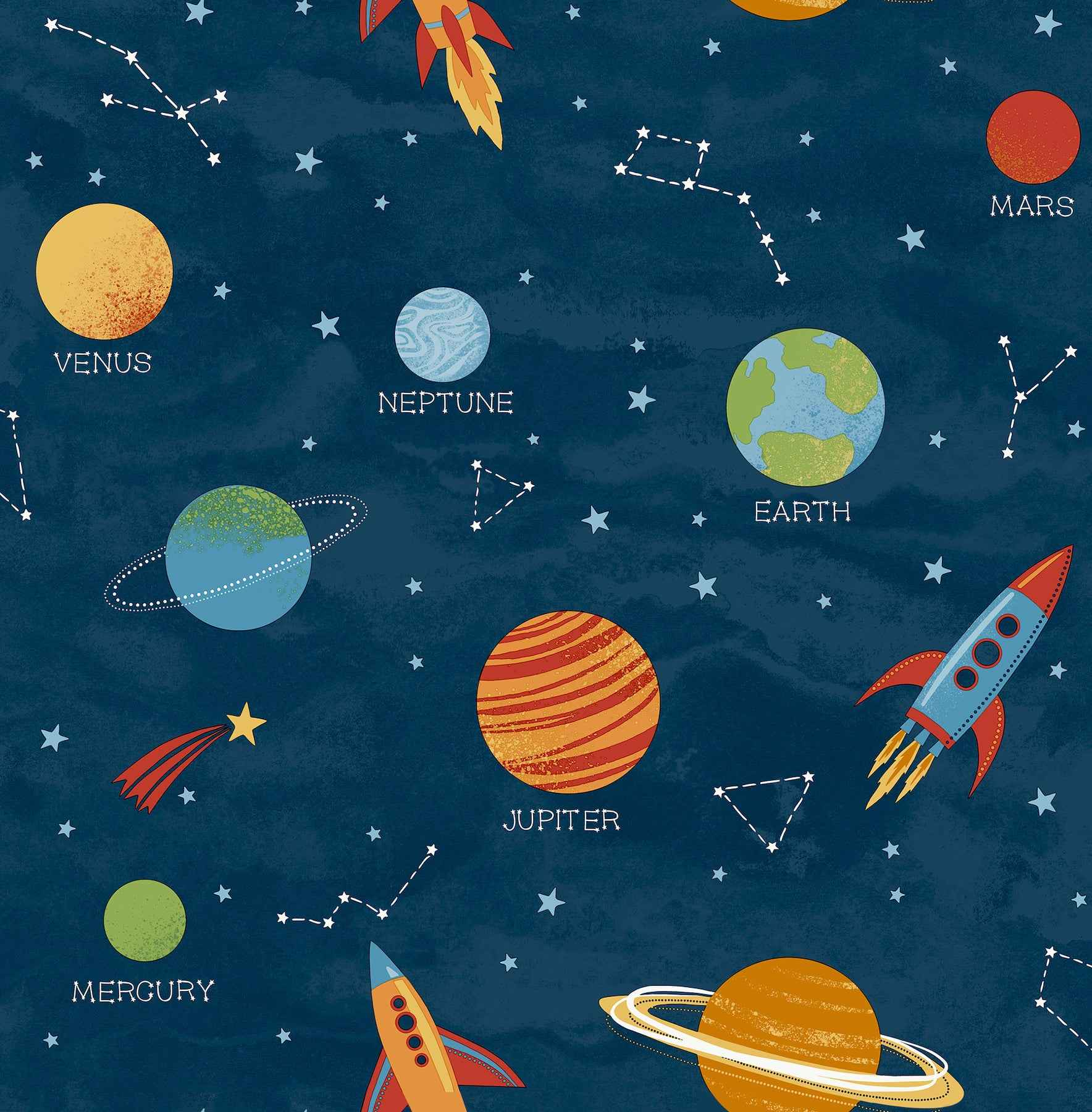 Solar System Blue Outer Space Wallpaper - York Wallcoverings - 4203-27595