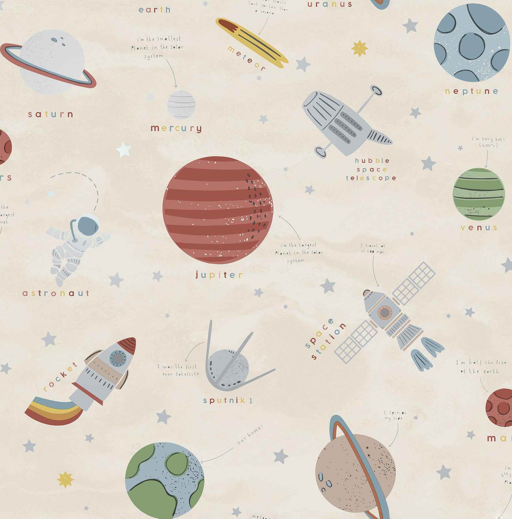 Space Adventure Beige Outer Space Wallpaper - York Wallcoverings - 4203-27596 - York Wallcoverings Wallpaper