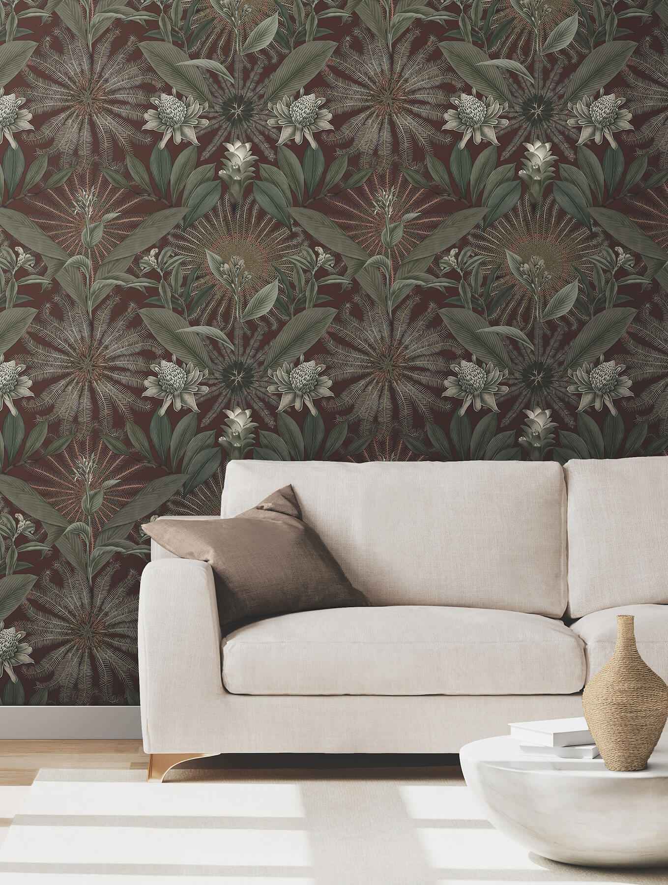 Enchanted Garden Maroon Tropical Wallpaper - York Wallcoverings - VR1528