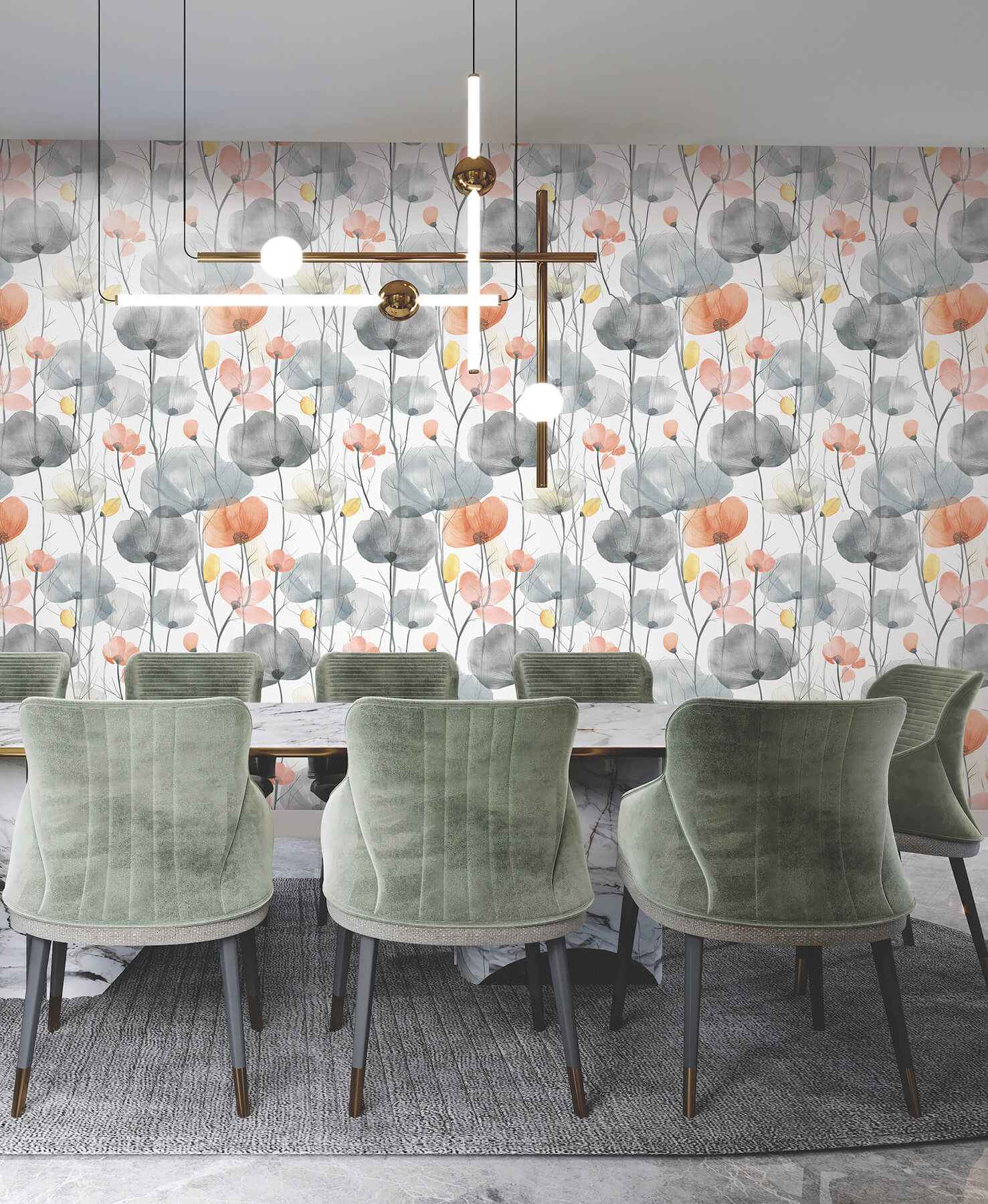 Cotswolds Poppies Coral Floral Wallpaper - York Wallcoverings - VR1537