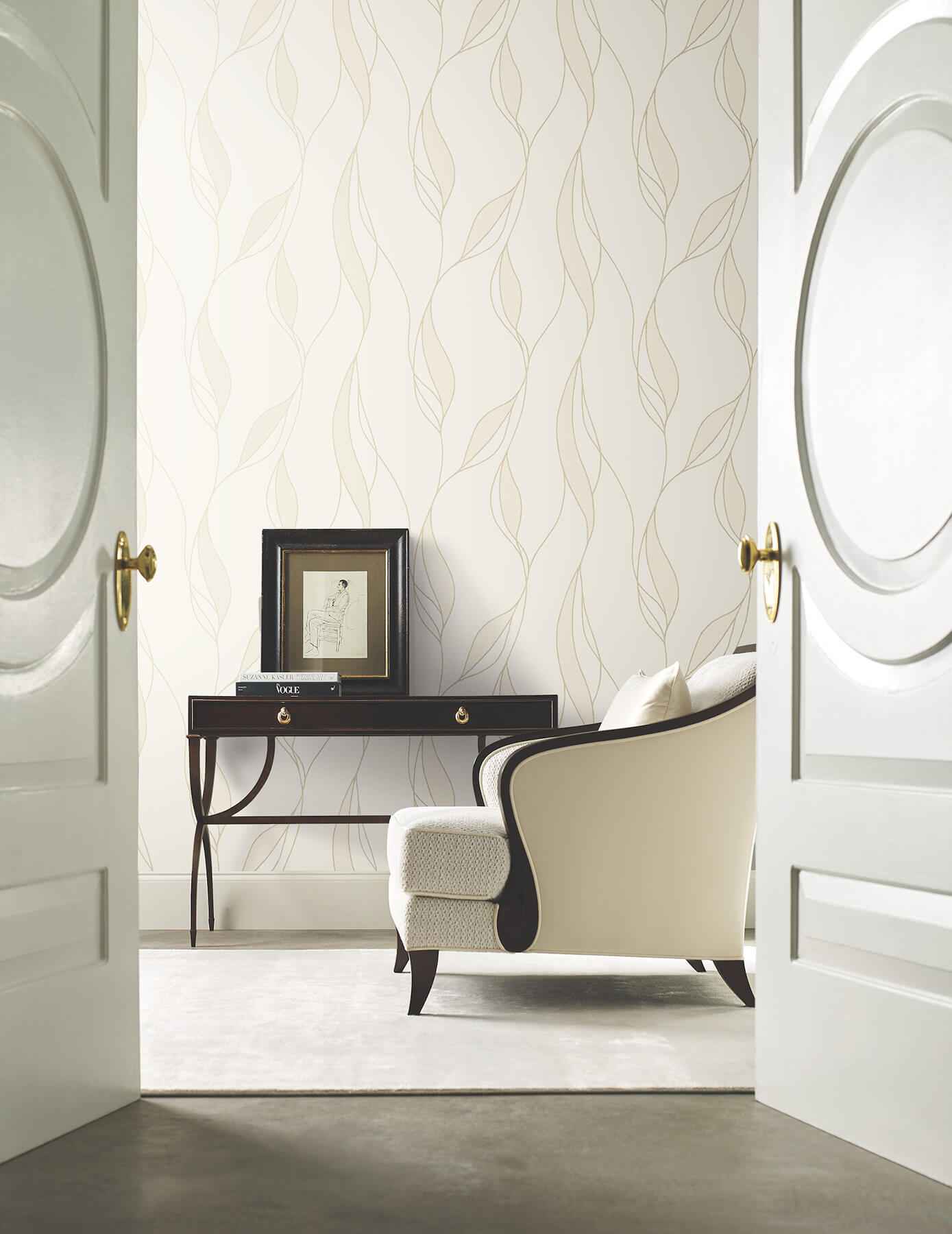 Society Hill White Abstract Leaf Wallpaper - York Wallcoverings - VR1546