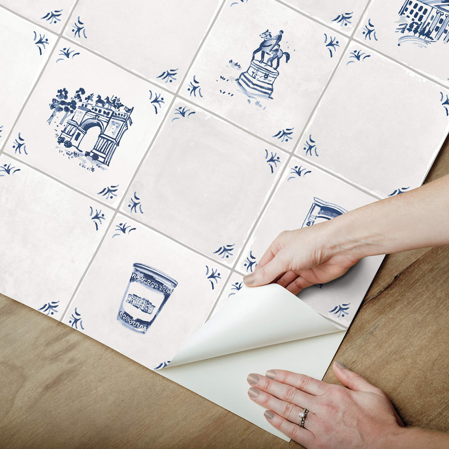 brooklyn-delft-navy-peel-and-stick-wallpaper-york-wallcoverings-bbs6547 - York Wallcoverings Wallpaper