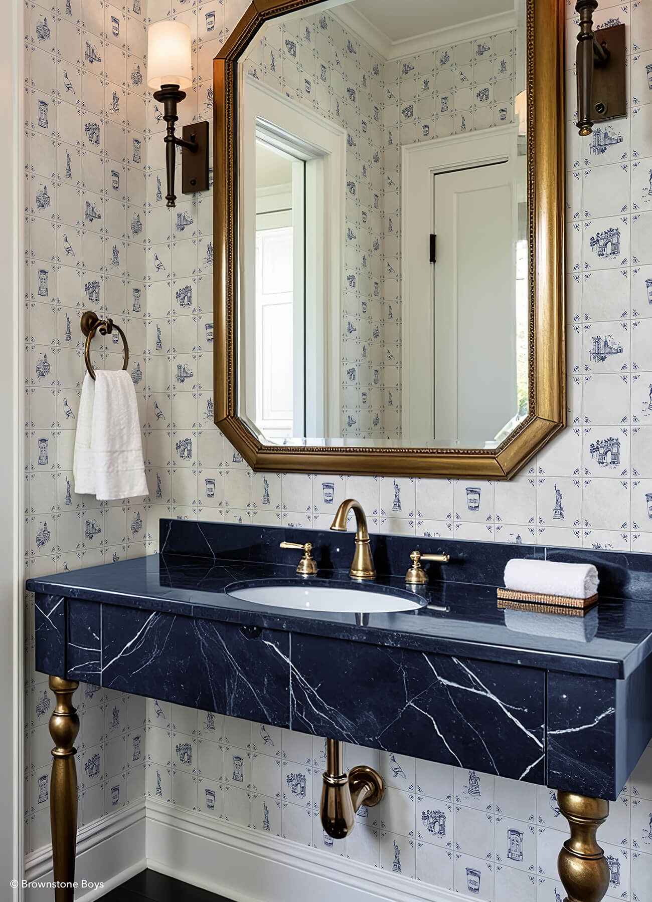 Brooklyn Delft Navy Peel and Stick Wallpaper - York Wallcoverings - BBS6547 - York Wallcoverings Wallpaper