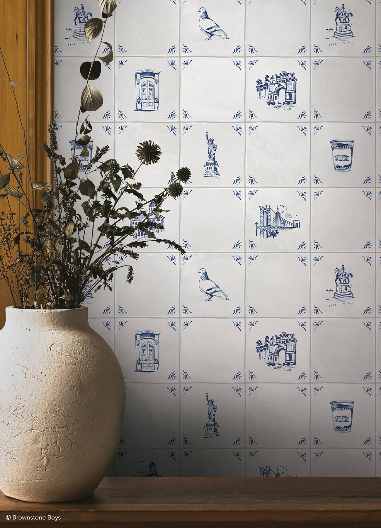 brooklyn-delft-navy-peel-and-stick-wallpaper-york-wallcoverings-bbs6547 - York Wallcoverings Wallpaper