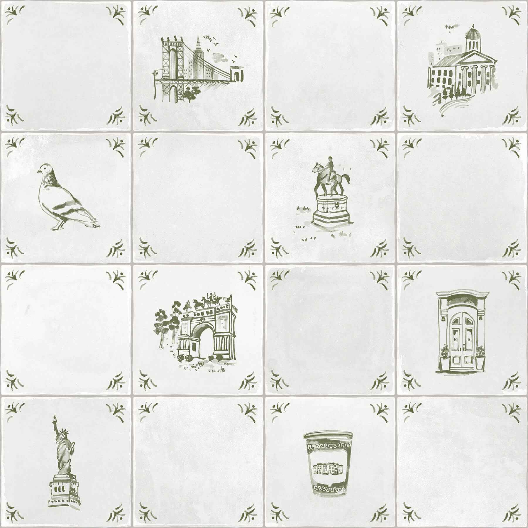 Brooklyn Delft Ivy Peel and Stick Wallpaper - York Wallcoverings - BBS6548