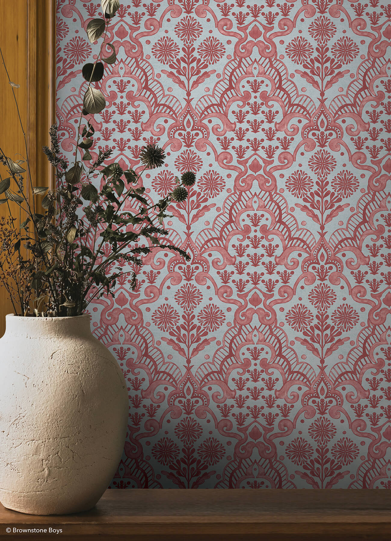 brownstone-blooms-brick-and-sky-peel-and-stick-wallpaper-york-wallcoverings-bbs6550 - York Wallcoverings Wallpaper