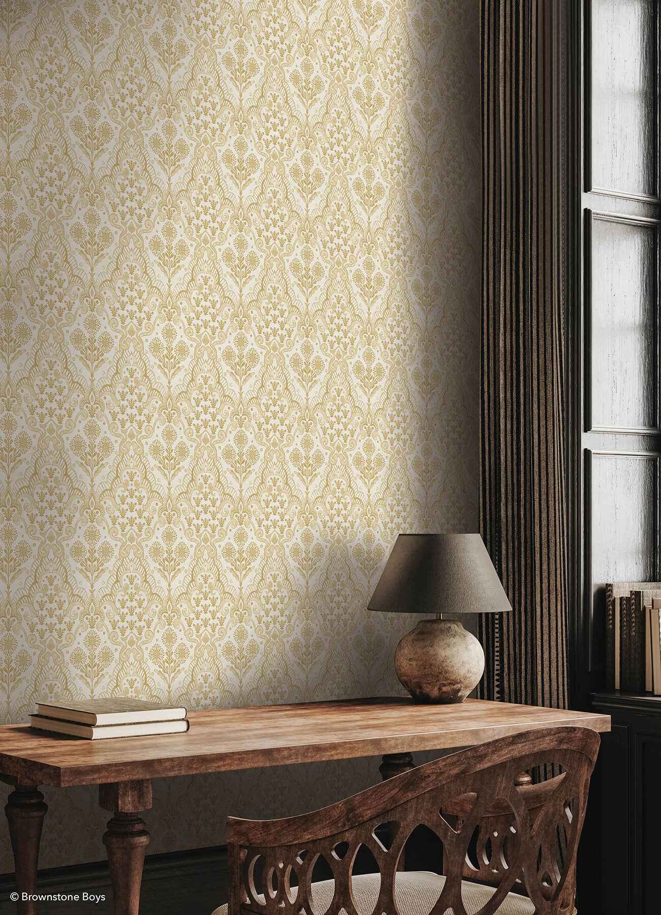 Brownstone Blooms Ochre Peel and Stick Wallpaper - York Wallcoverings - BBS6551 - York Wallcoverings Wallpaper