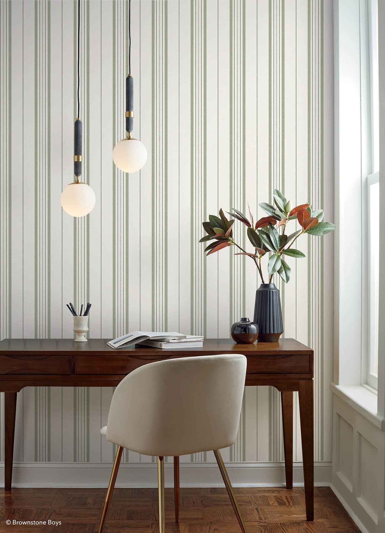 Townhouse Stripe Ivy Peel and Stick Wallpaper - York Wallcoverings - BBS6552 - York Wallcoverings Wallpaper