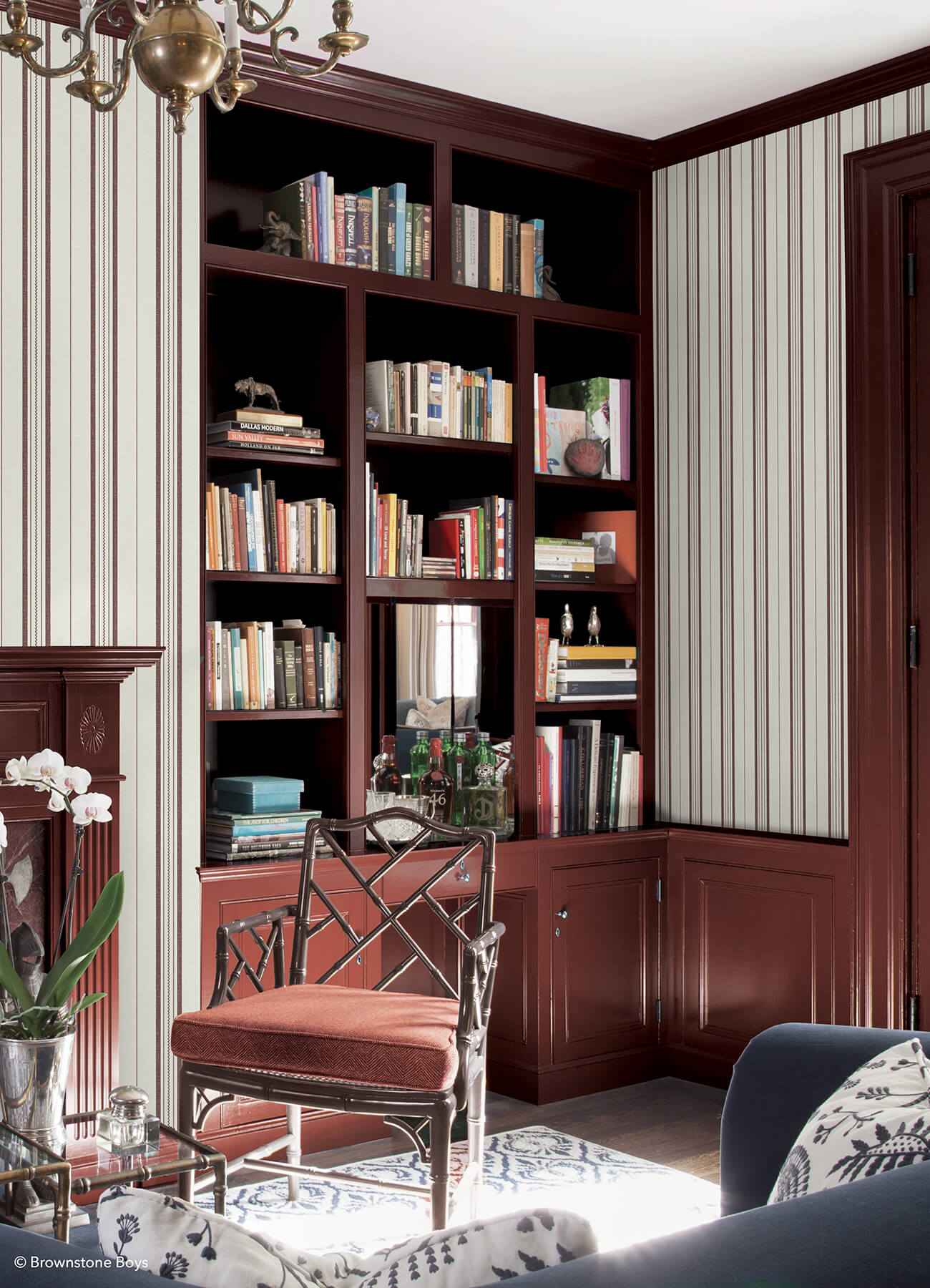 Townhouse Stripe Maroon Peel and Stick Wallpaper - York Wallcoverings - BBS6553 - York Wallcoverings Wallpaper