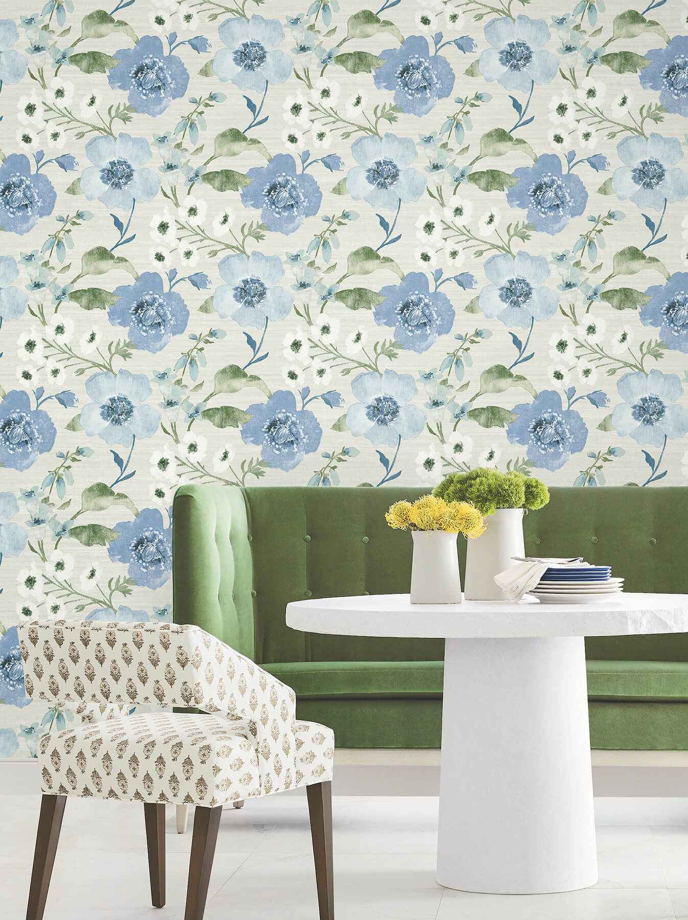 Evelyn Blue Floral Wallpaper - York Wallcoverings - LL3203 - York Wallcoverings Wallpaper