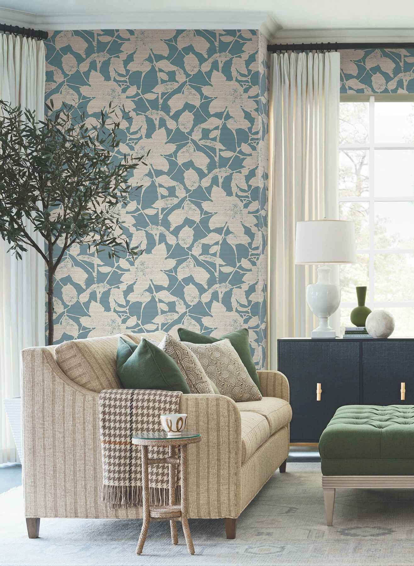 Solange Teal Botanical Wallpaper - York Wallcoverings - LL3214