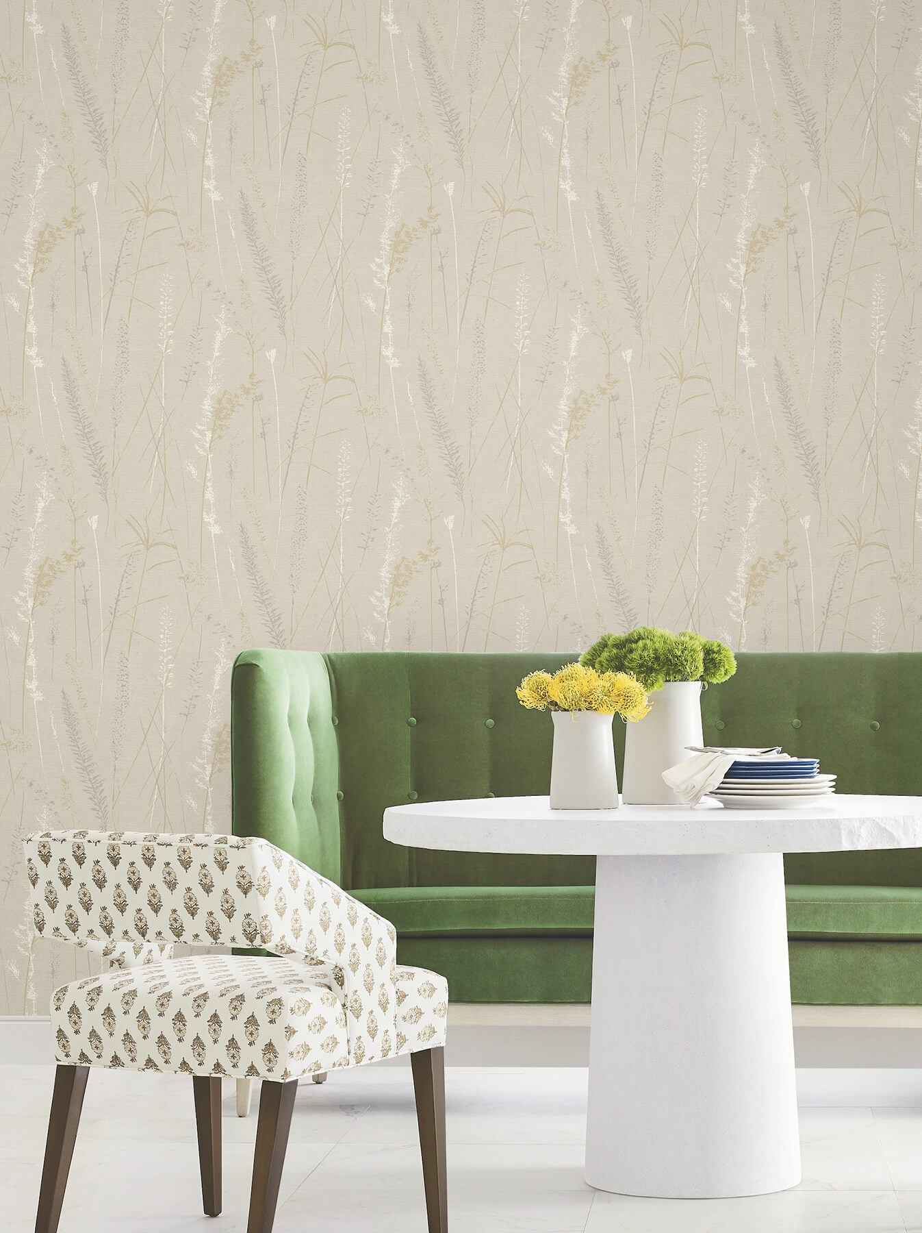 Meadow Splendor Neutral Botanical Wallpaper - York Wallcoverings - LL3239 - York Wallcoverings Wallpaper
