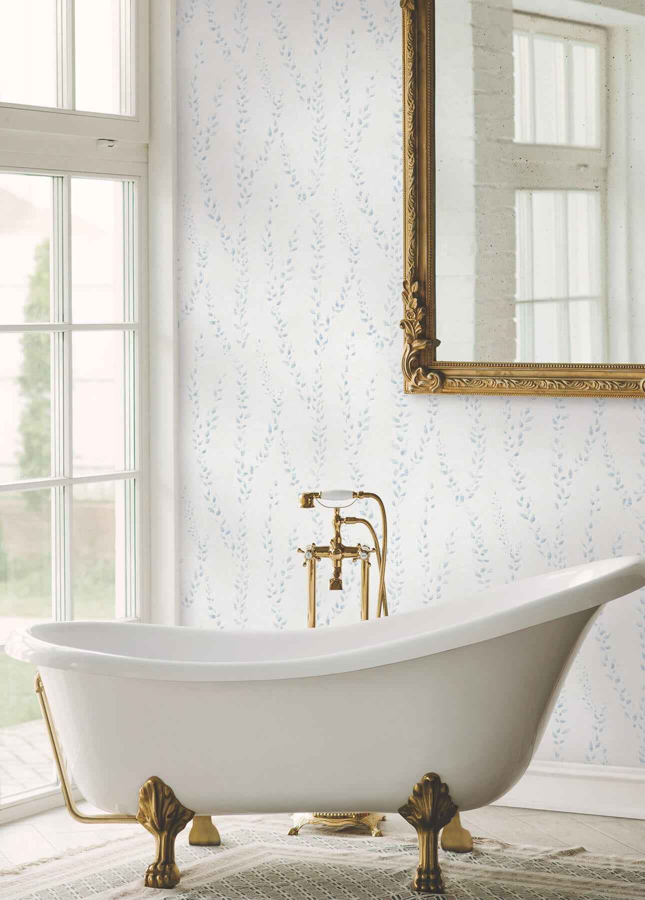 Alpenrose Sky Blue Vine Wallpaper - York Wallcoverings - LL3253 - York Wallcoverings Wallpaper