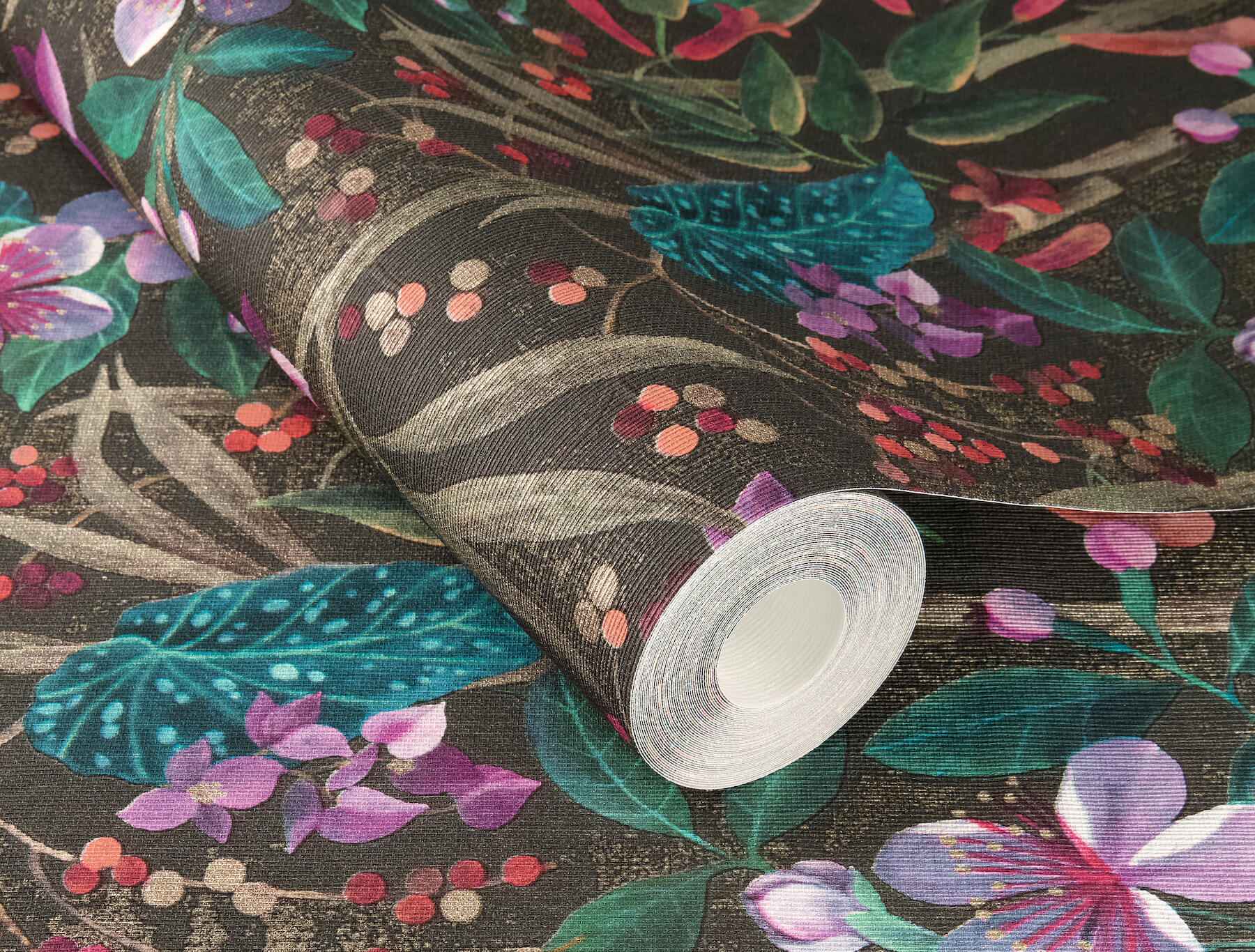 Kalina Black Floral Fruits Wallpaper - York Wallcoverings - 4202-538236 - York Wallcoverings Wallpaper
