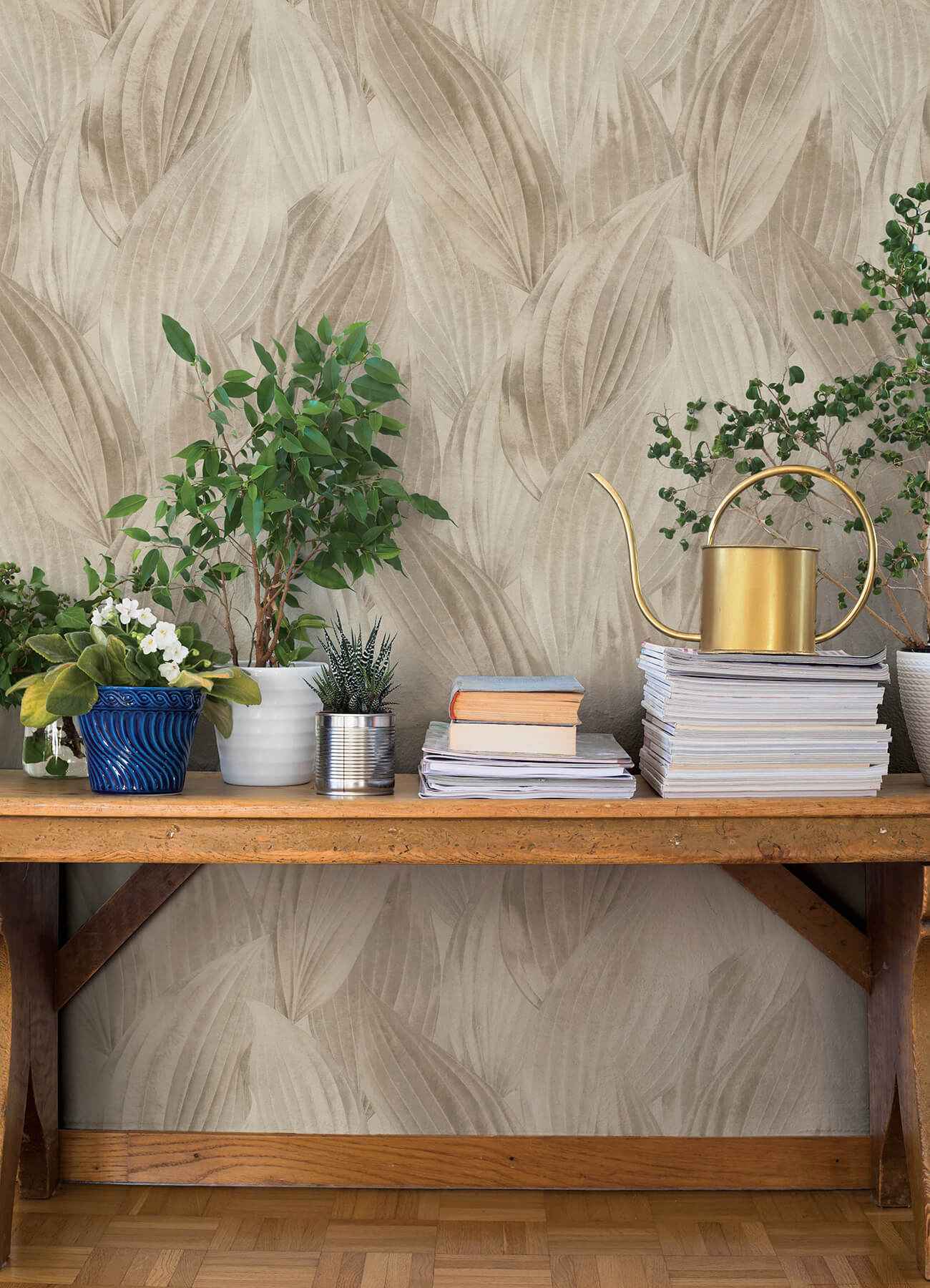Melora Beige Leaf Wallpaper - York Wallcoverings - 4202-571554