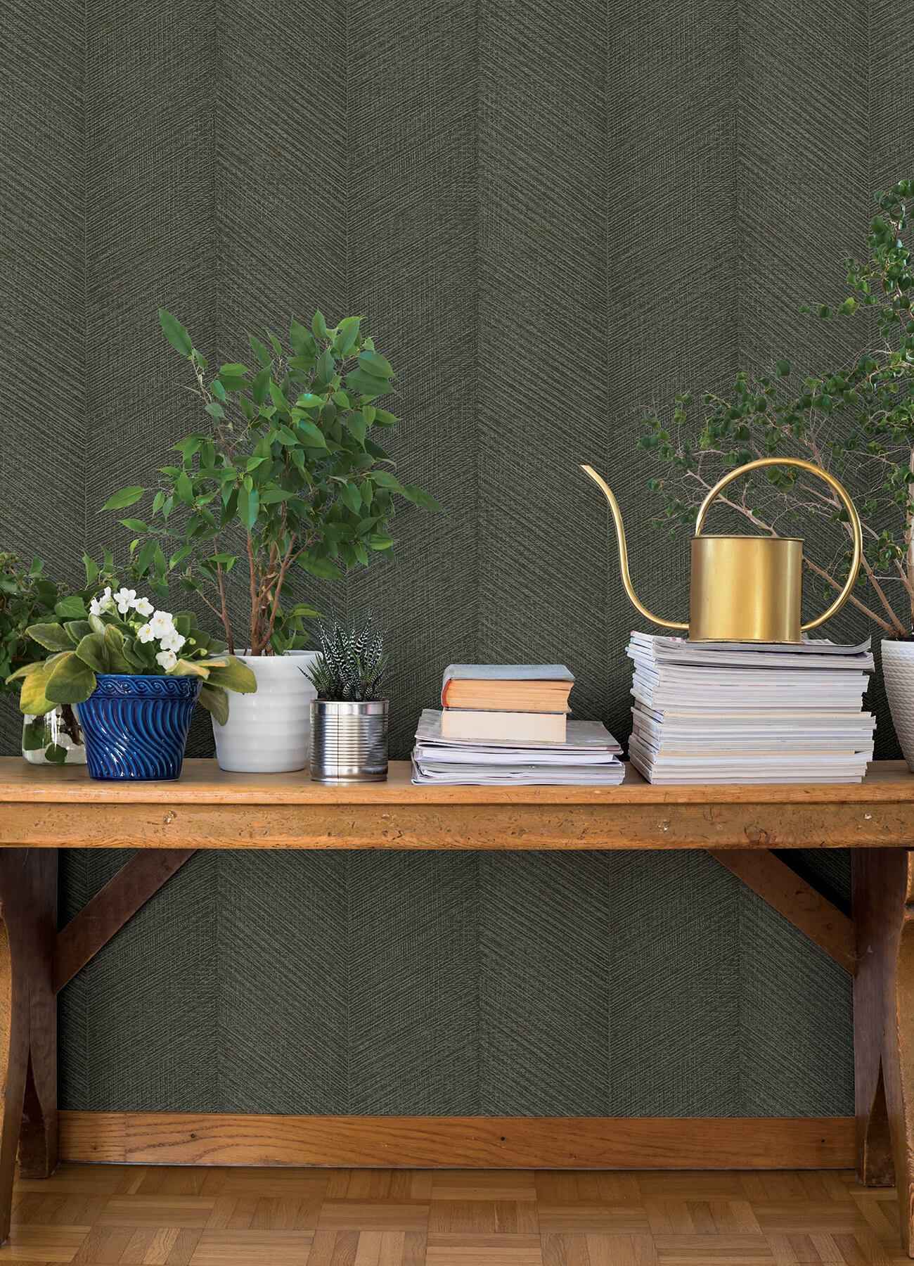 Ione Evergreen Textured Chevron Wallpaper - York Wallcoverings - 4202-720303 - York Wallcoverings Wallpaper