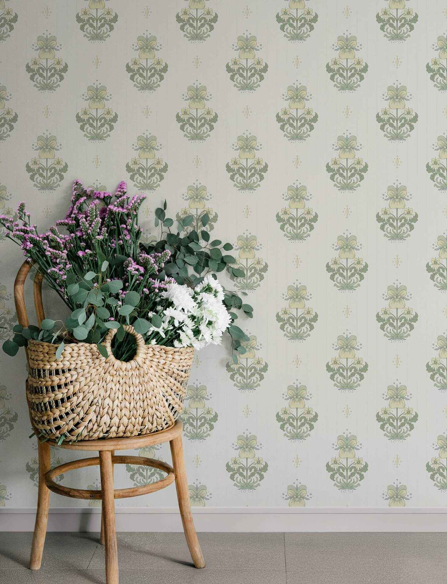 Gullvie White Pansies Wallpaper - York Wallcoverings - 4201-48005 - York Wallcoverings Wallpaper
