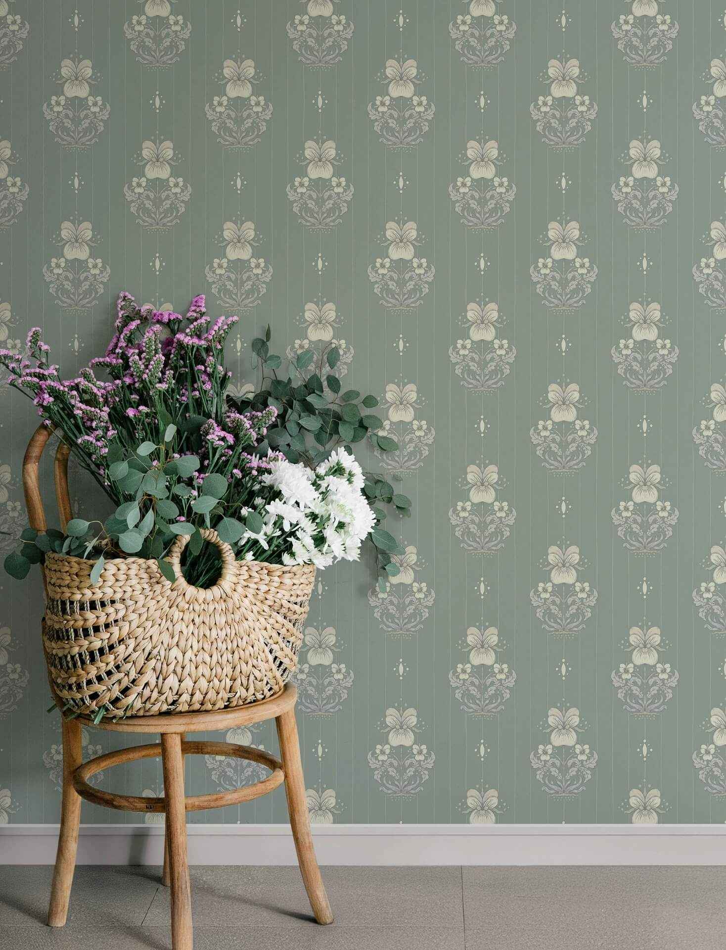 Gullvie Seafoam Pansies Wallpaper - York Wallcoverings - 4201-48007 - York Wallcoverings Wallpaper
