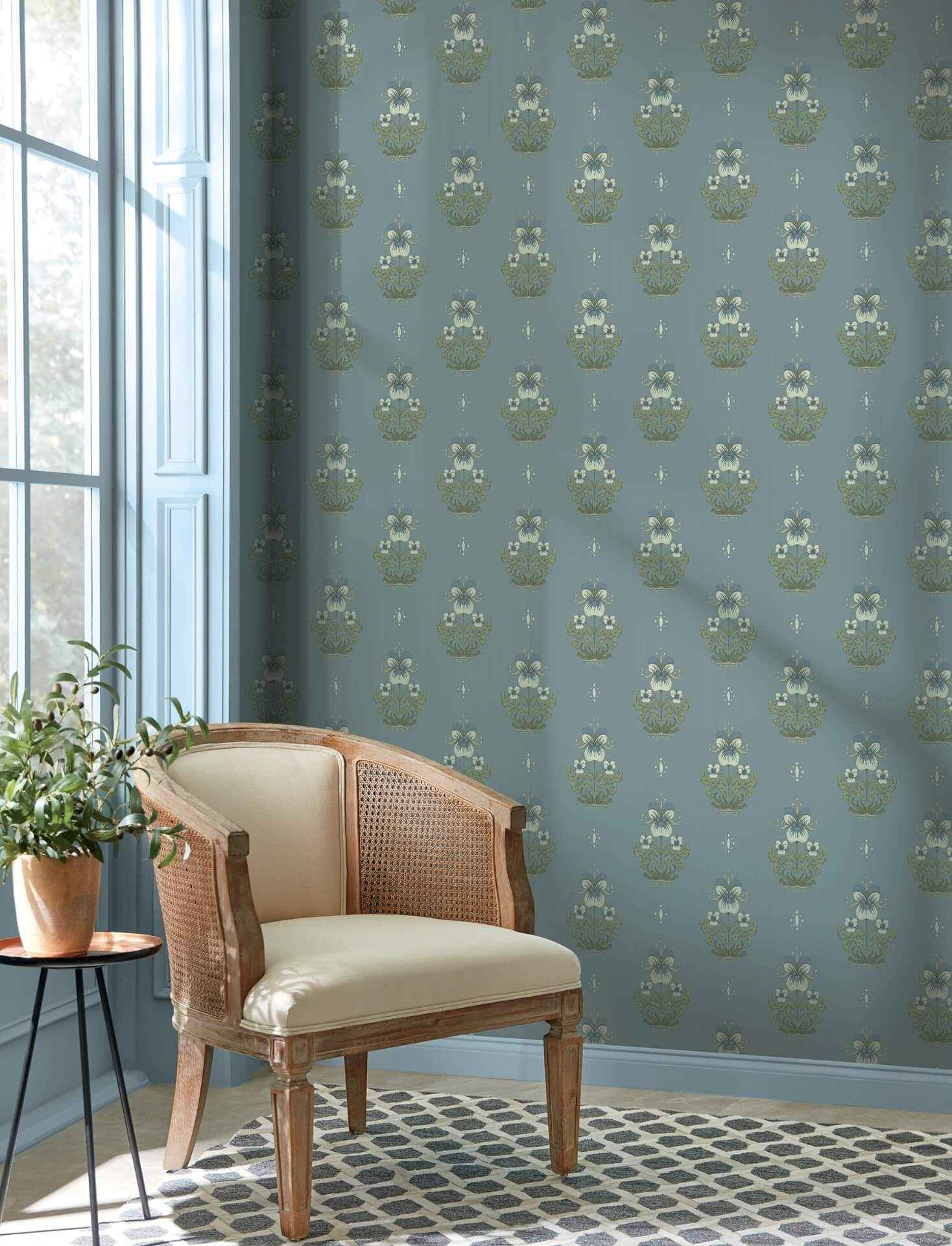 Gullvie Light Blue Pansies Wallpaper - York Wallcoverings - 4201-48008 - York Wallcoverings Wallpaper